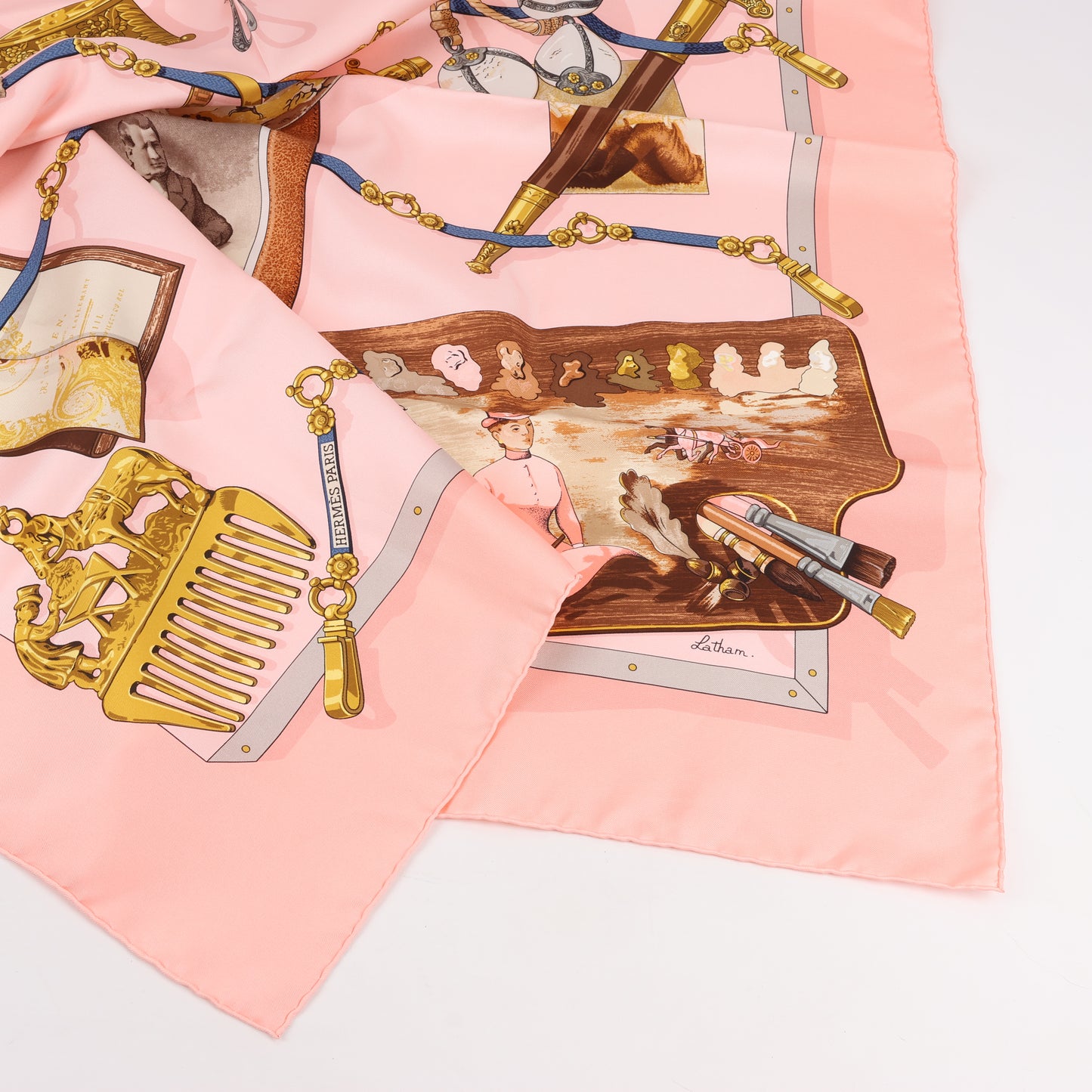 Hermès Carré 90 "Memoire d'Hermes" 100% Silk Scarf in Pink