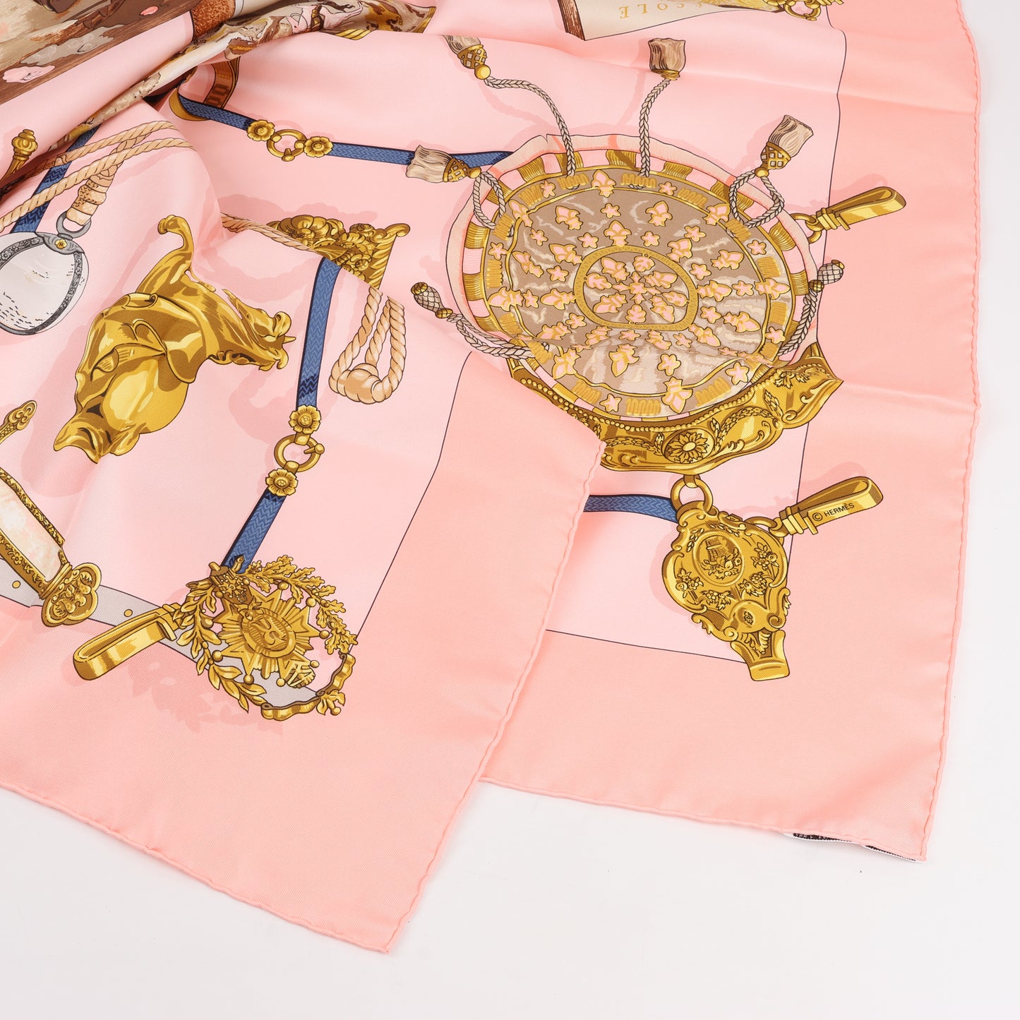Hermès Carré 90 "Memoire d'Hermes" 100% Silk Scarf in Pink