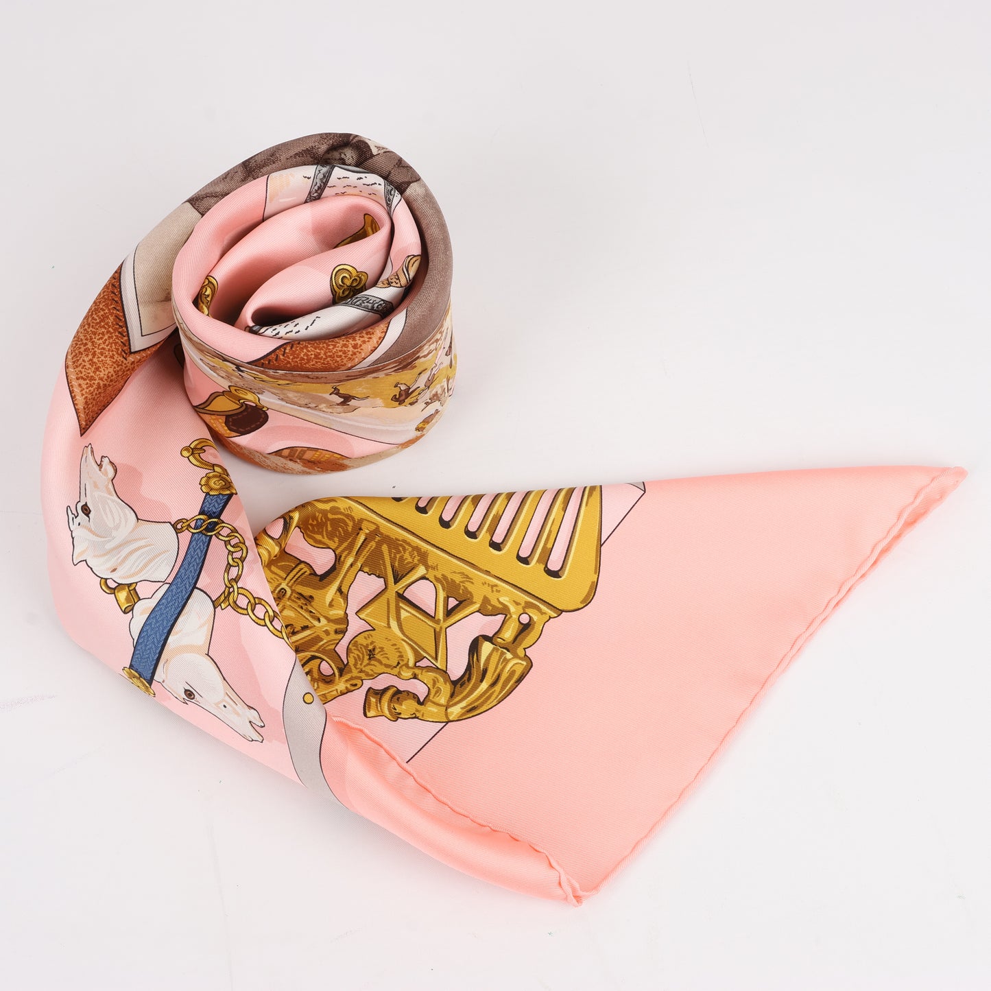 Hermès Carré 90 "Memoire d'Hermes" 100% Silk Scarf in Pink