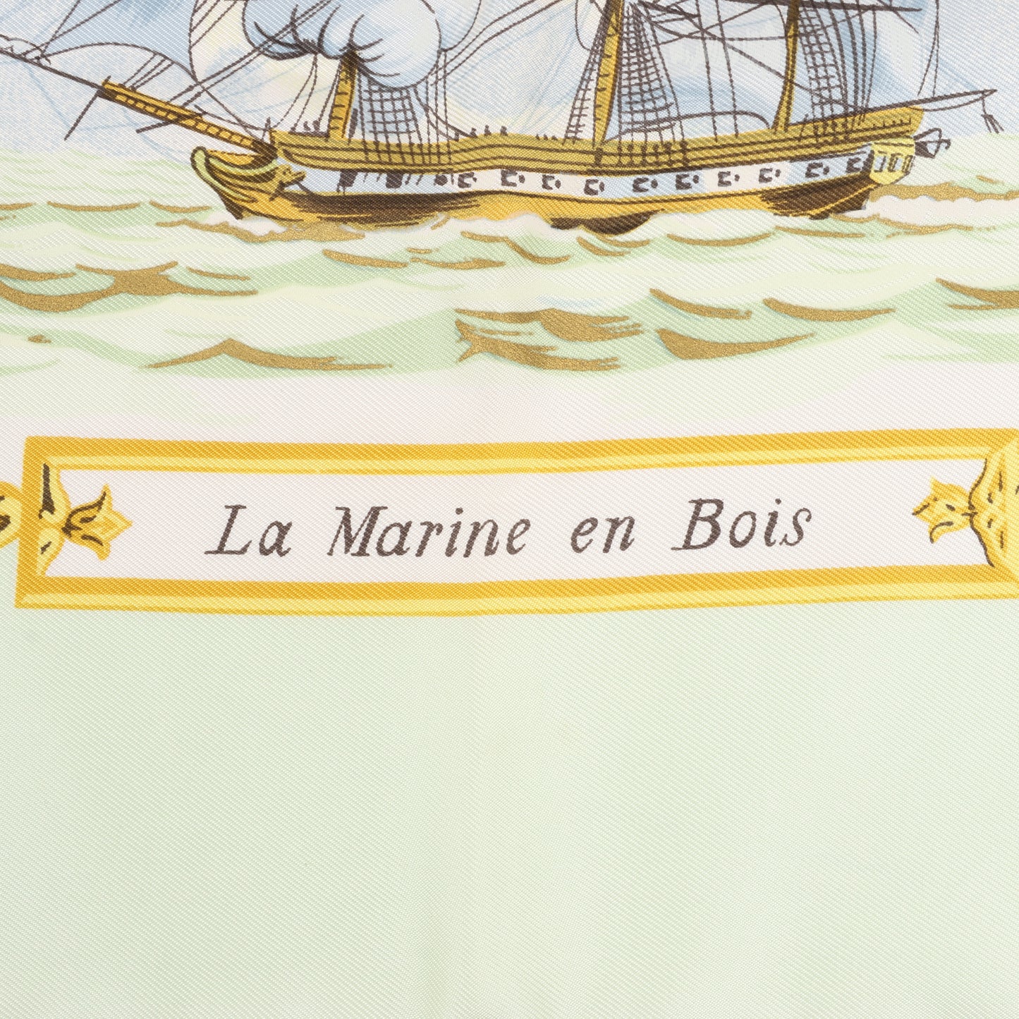 Hermès Carré 90 "La Marine en Bois" 100% Silk Scarf in Green