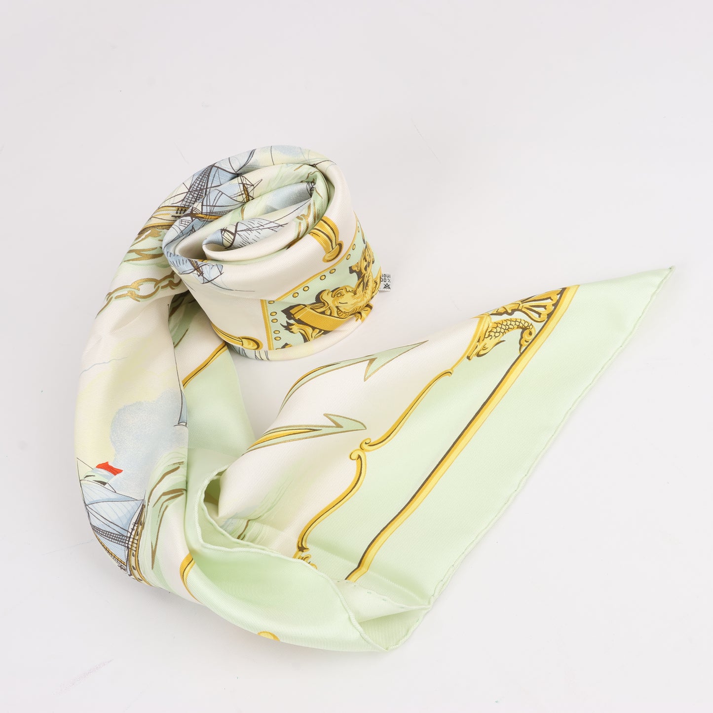 Hermès Carré 90 "La Marine en Bois" 100% Silk Scarf in Green