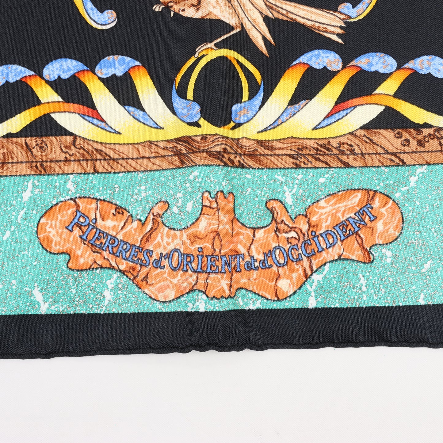 Hermès Carré 90 "PIERRES d' ORIENT et d' OCCIDENT" 100% Silk Scarf in Black x Green