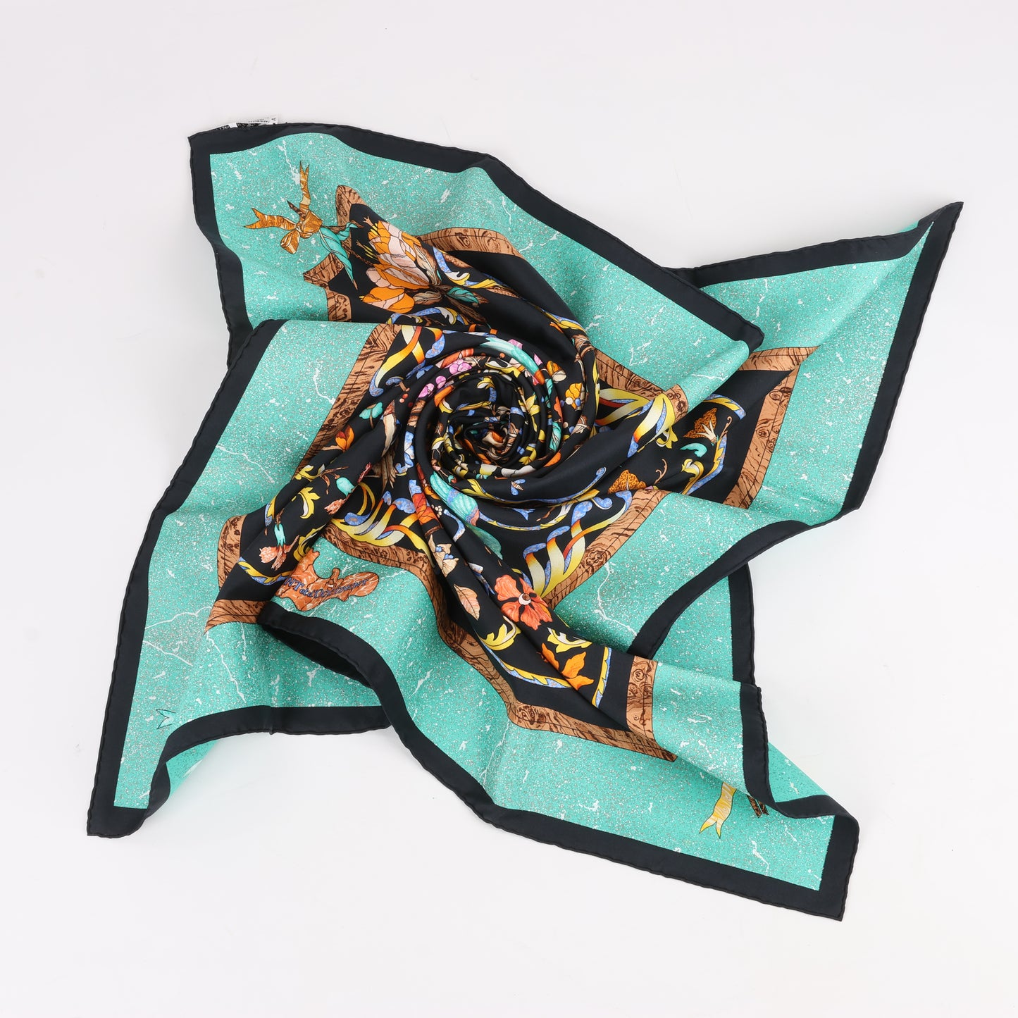 Hermès Carré 90 "PIERRES d' ORIENT et d' OCCIDENT" 100% Silk Scarf in Black x Green