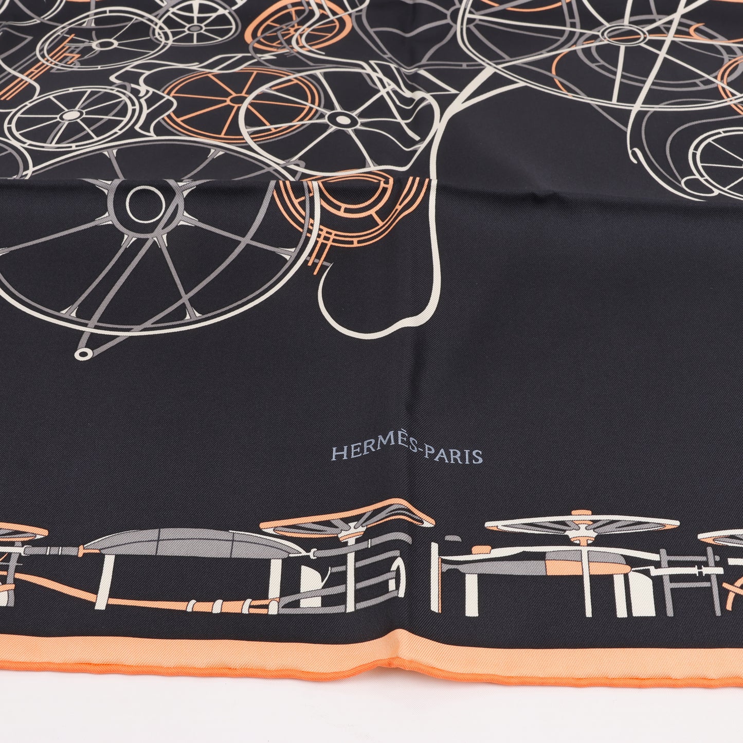 Hermès Carré 90 "COMPLICATION EQUESTRE" 100% Silk Scarf in Black