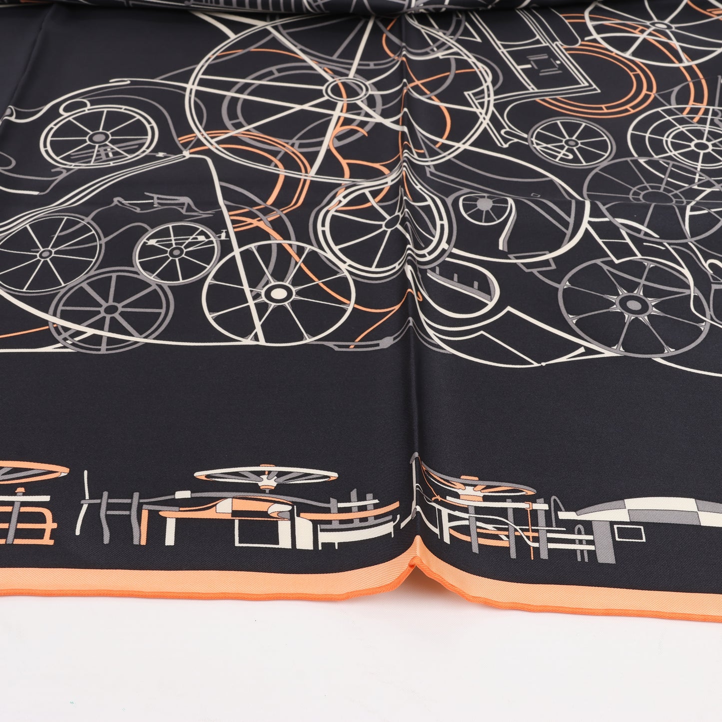 Hermès Carré 90 "COMPLICATION EQUESTRE" 100% Silk Scarf in Black