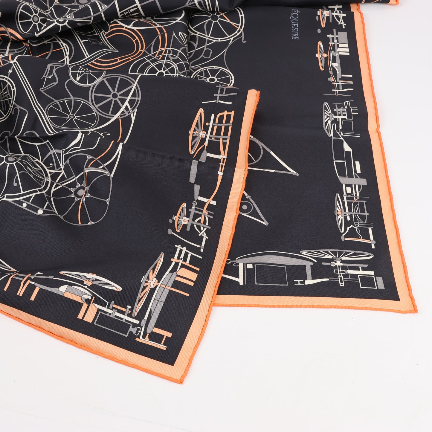 Hermès Carré 90 "COMPLICATION EQUESTRE" 100% Silk Scarf in Black