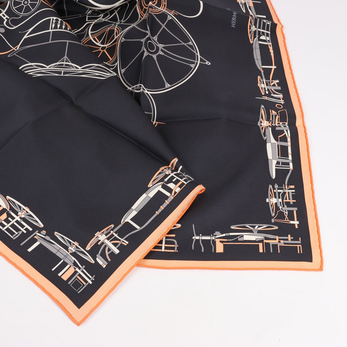 Hermès Carré 90 "COMPLICATION EQUESTRE" 100% Silk Scarf in Black