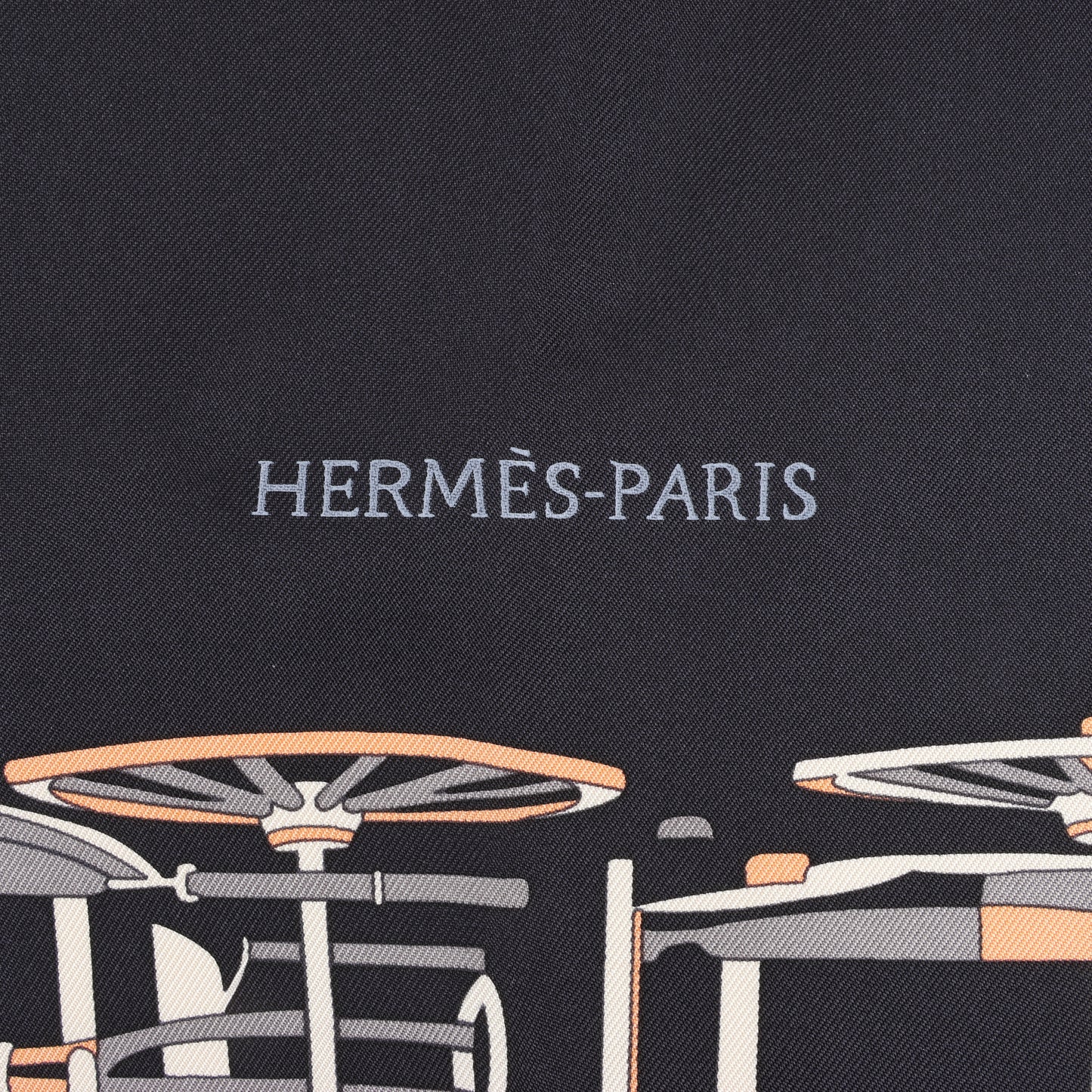 Hermès Carré 90 "COMPLICATION EQUESTRE" 100% Silk Scarf in Black