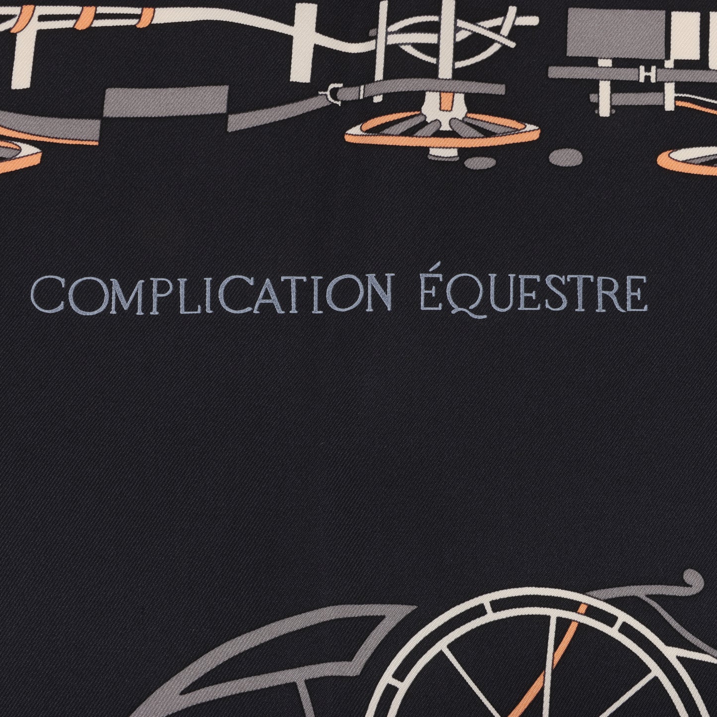 Hermès Carré 90 "COMPLICATION EQUESTRE" 100% Silk Scarf in Black
