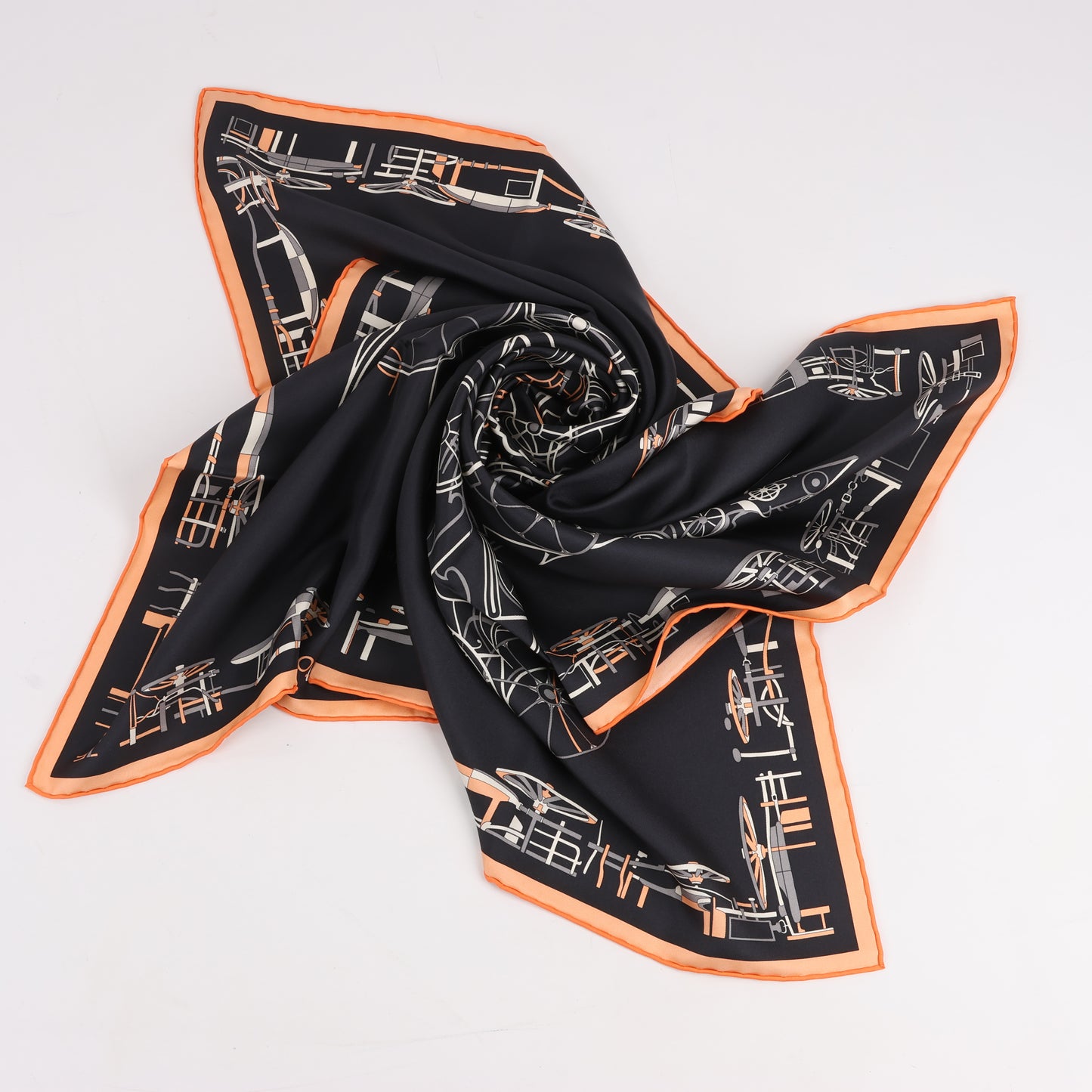 Hermès Carré 90 "COMPLICATION EQUESTRE" 100% Silk Scarf in Black