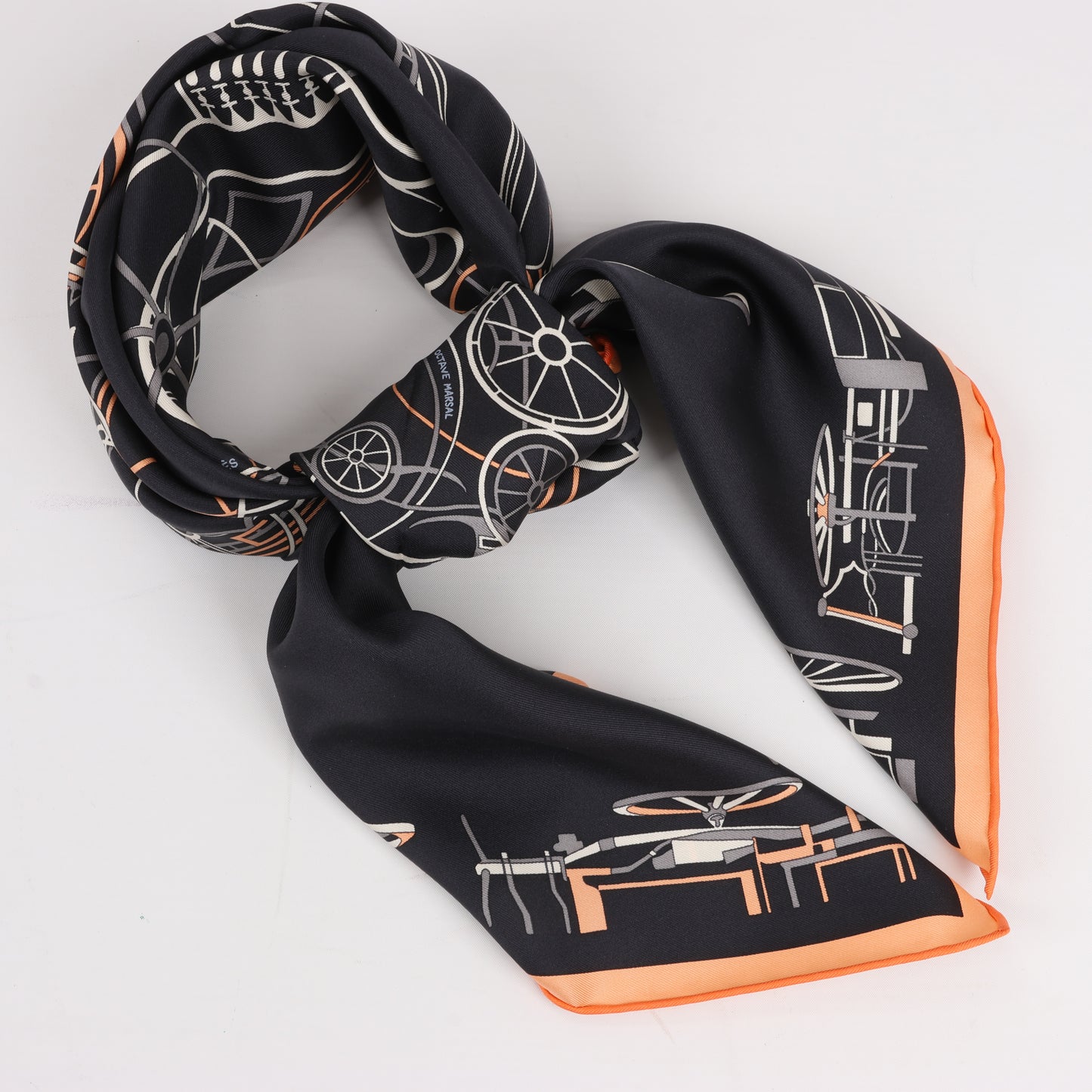Hermès Carré 90 "COMPLICATION EQUESTRE" 100% Silk Scarf in Black