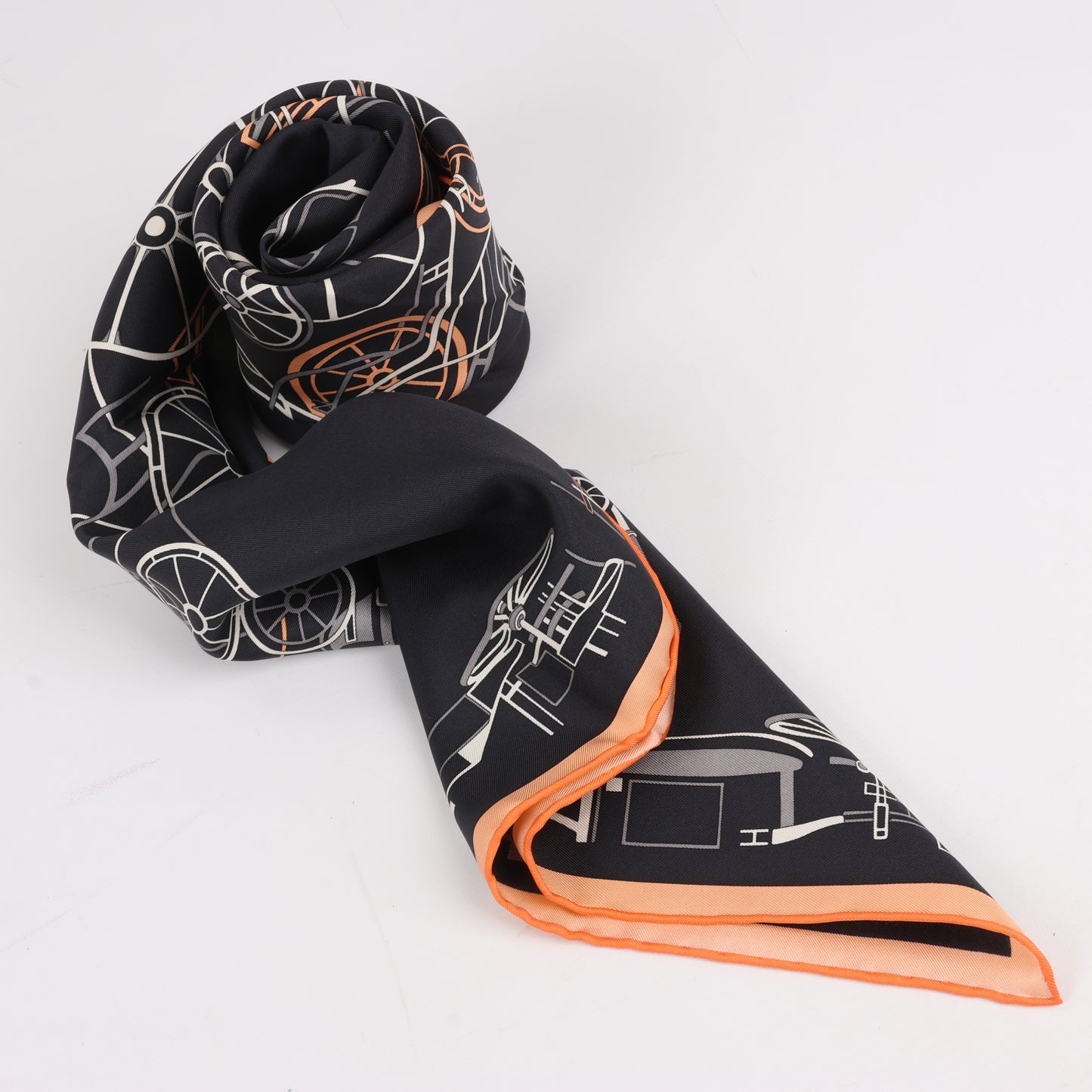 Hermès Carré 90 "COMPLICATION EQUESTRE" 100% Silk Scarf in Black
