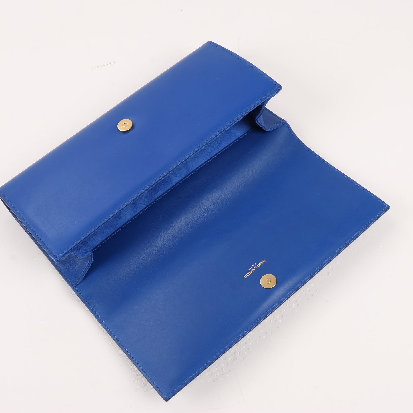 Saint Laurent Paris Kate Monogramme Smooth Leather Clutch in Blue Majorelle