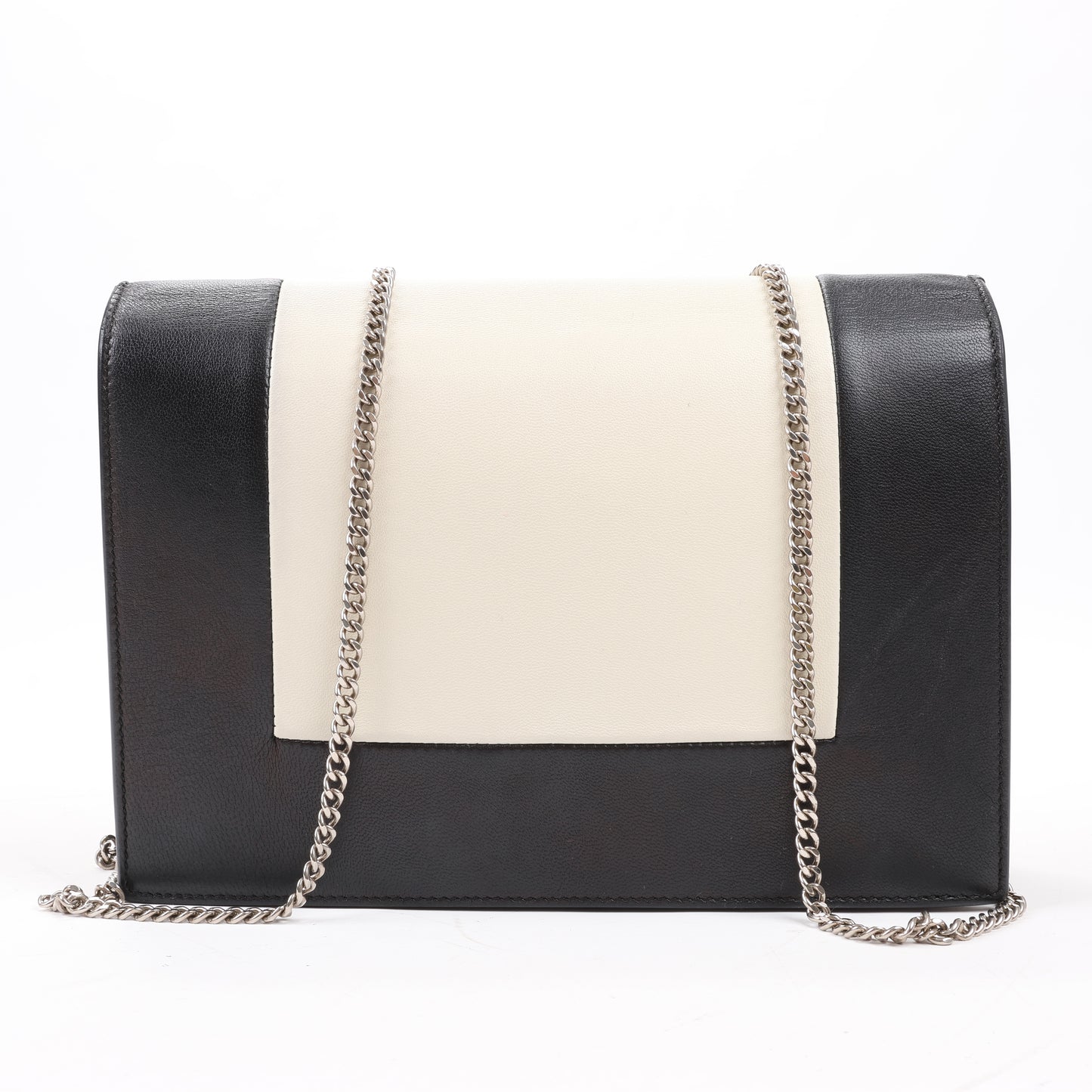 Celine Frame Abend-Schultertasche aus Leder mit Kette in Schwarz × Weiß
