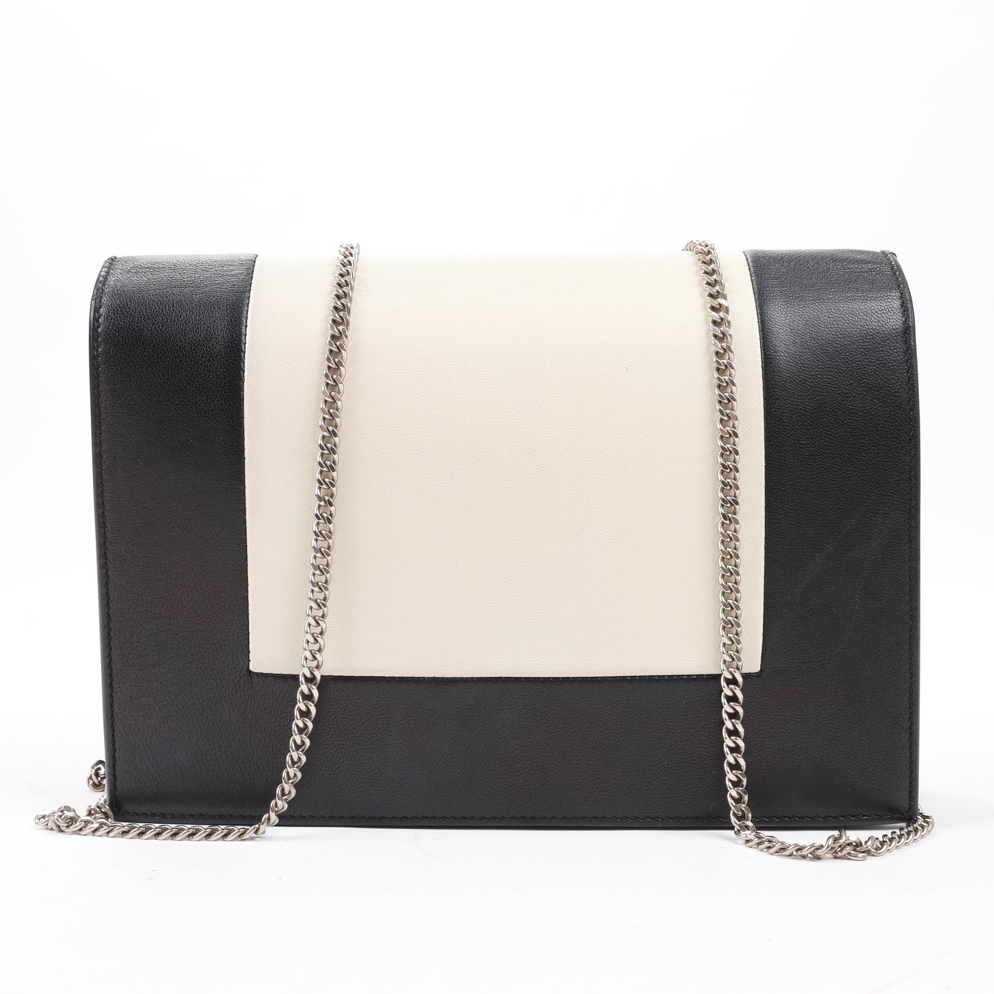 Celine Frame Abend-Schultertasche aus Leder mit Kette in Schwarz × Weiß