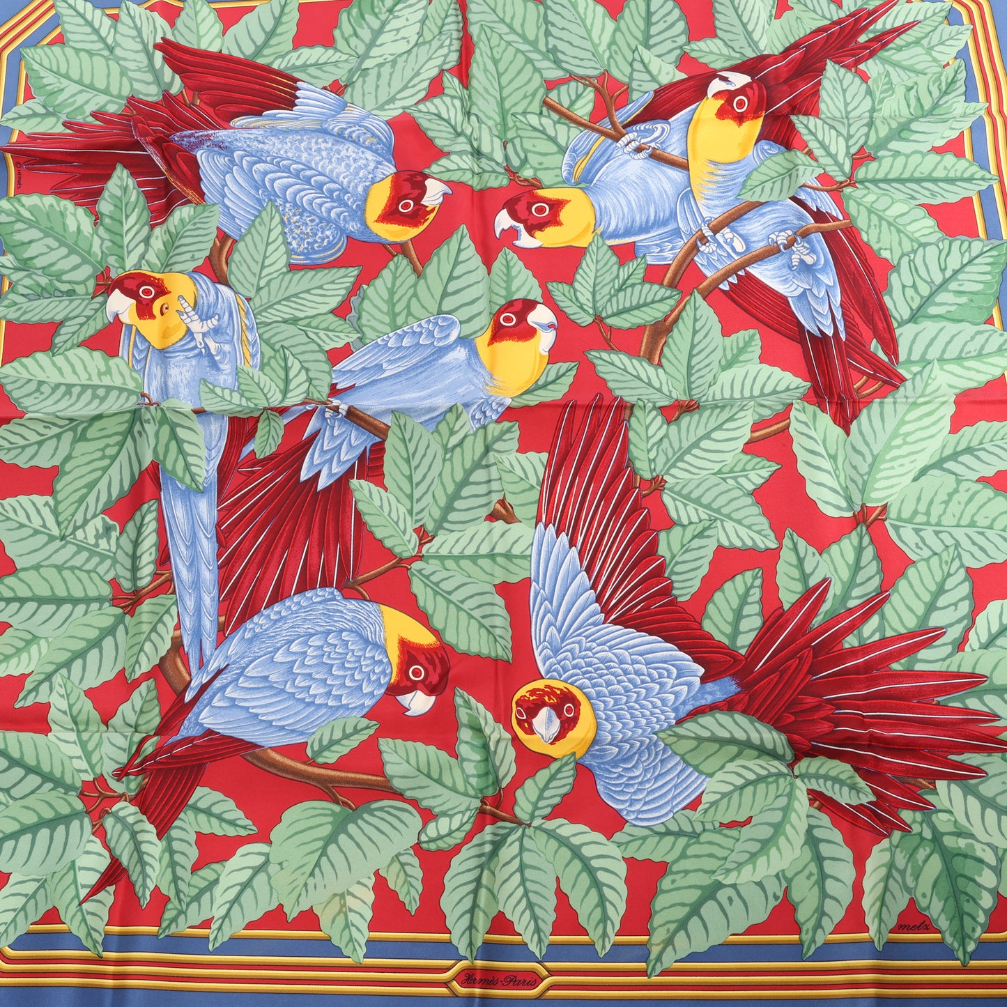 Hermès Carré 90 Seidenschal „LES PERROQUETS“.
