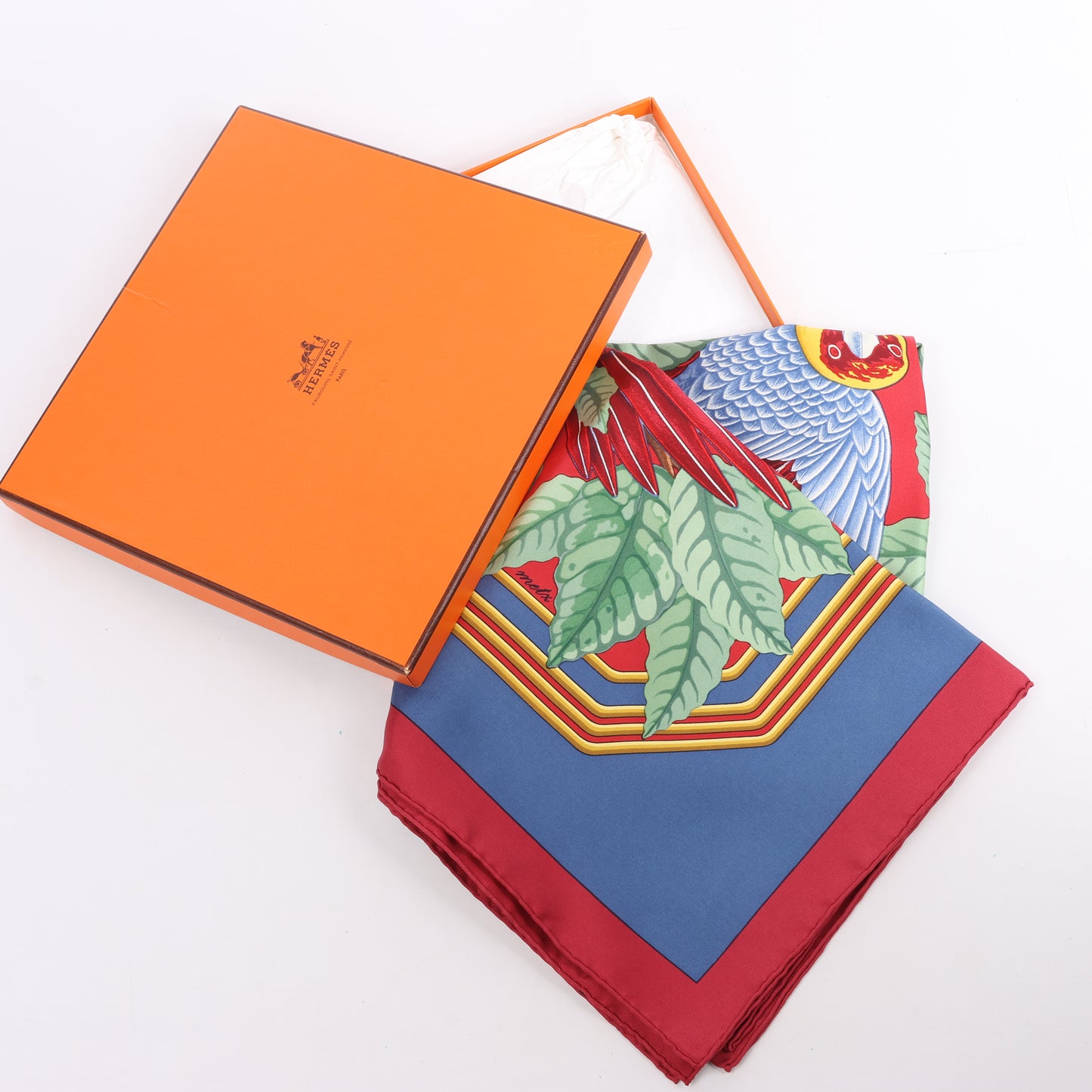 Hermès Carré 90 Seidenschal „LES PERROQUETS“.