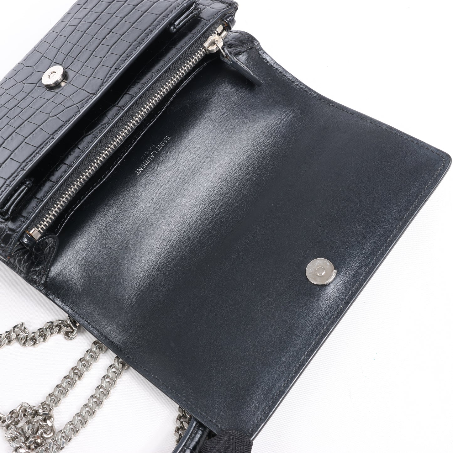 Saint Laurent Paris Sunset Mock Croc Shoulder Bag in Black