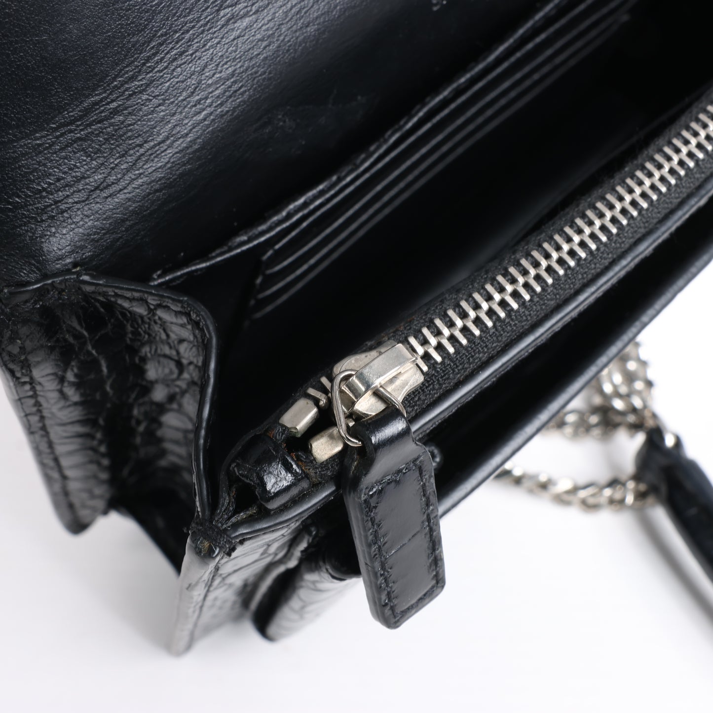 Saint Laurent Paris Sunset Mock Croc Shoulder Bag in Black