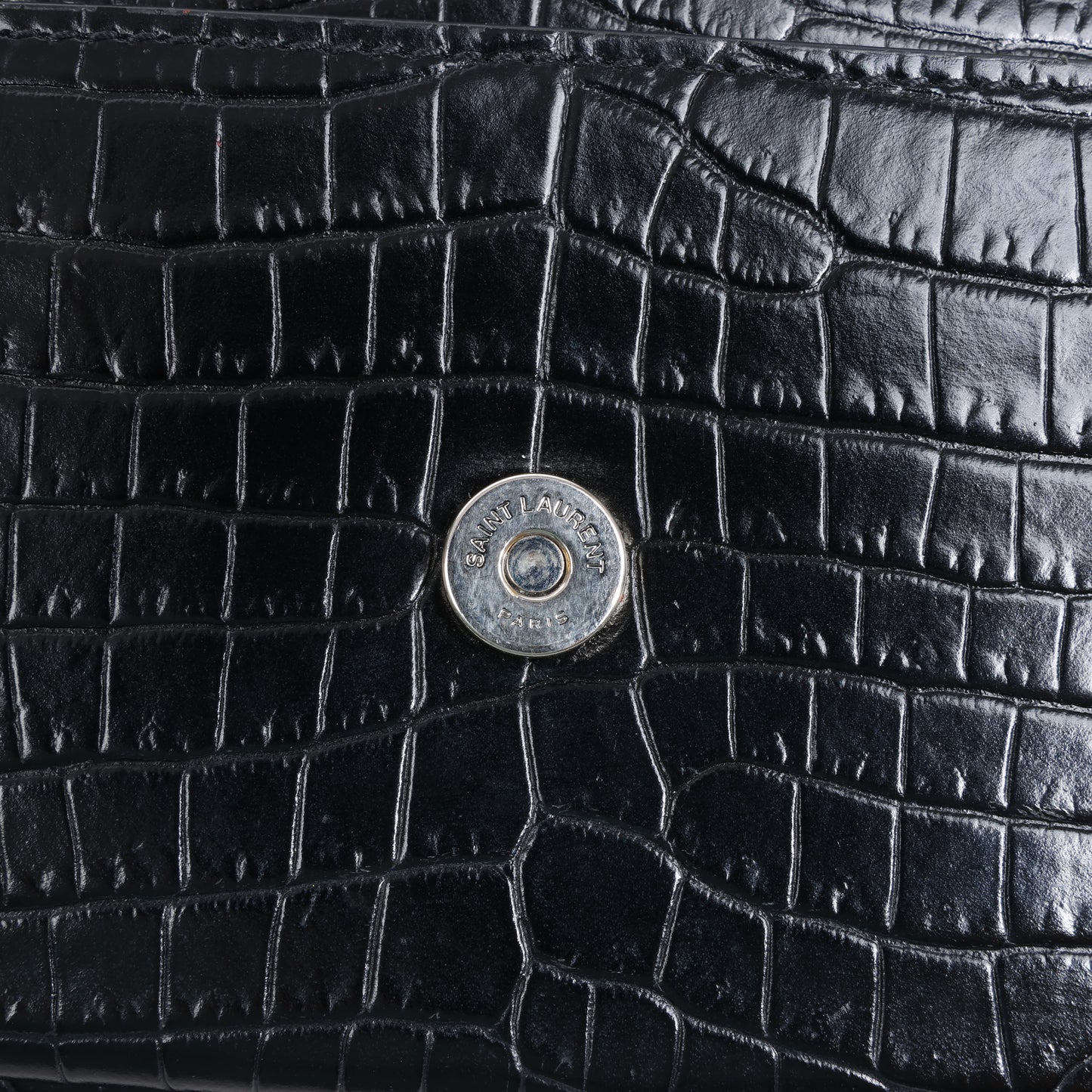 Saint Laurent Paris Sunset Mock Croc Shoulder Bag in Black