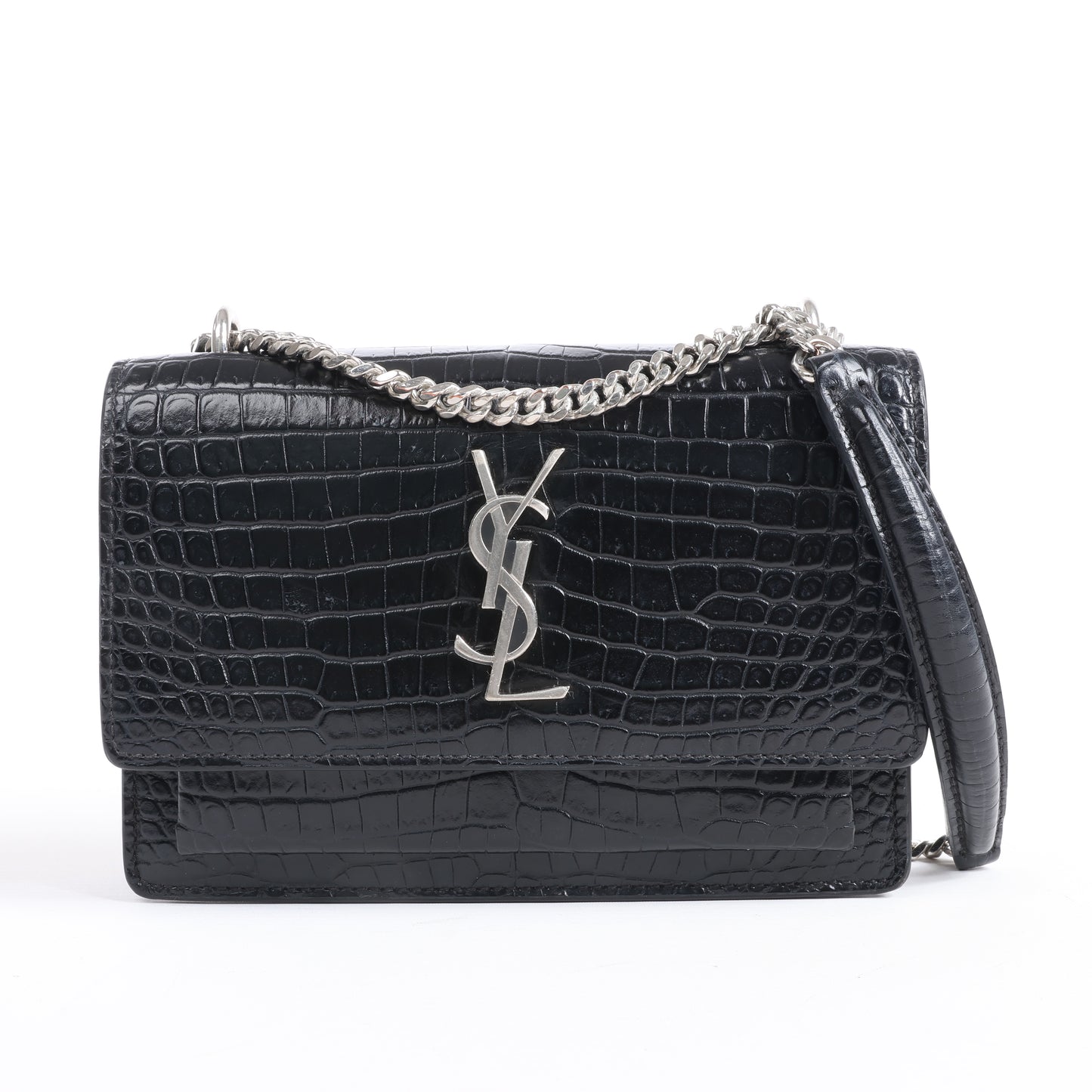 Saint Laurent Paris Sunset Mock Croc Shoulder Bag in Black