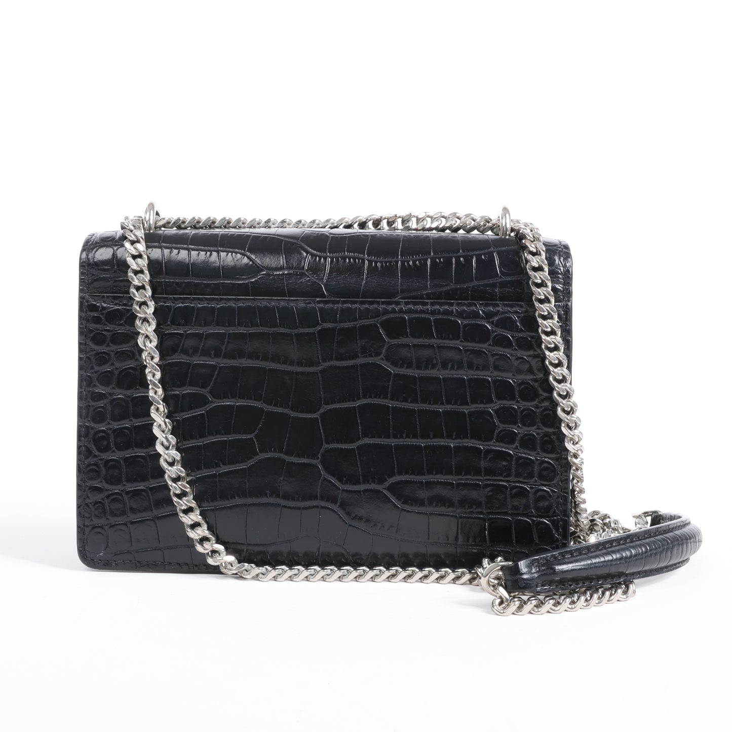 Saint Laurent Paris Sunset Mock Croc Shoulder Bag in Black