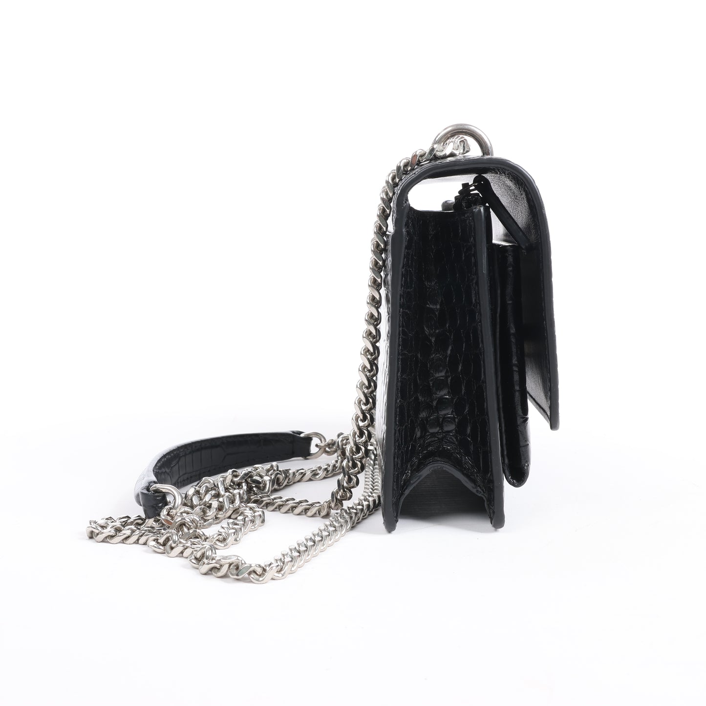Saint Laurent Paris Sunset Mock Croc Shoulder Bag in Black