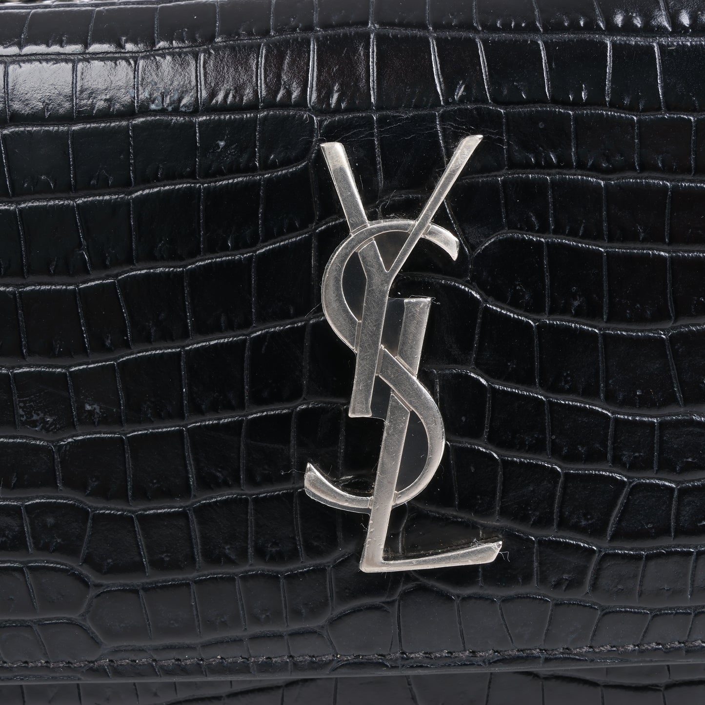 Saint Laurent Paris Sunset Mock Croc Shoulder Bag in Black
