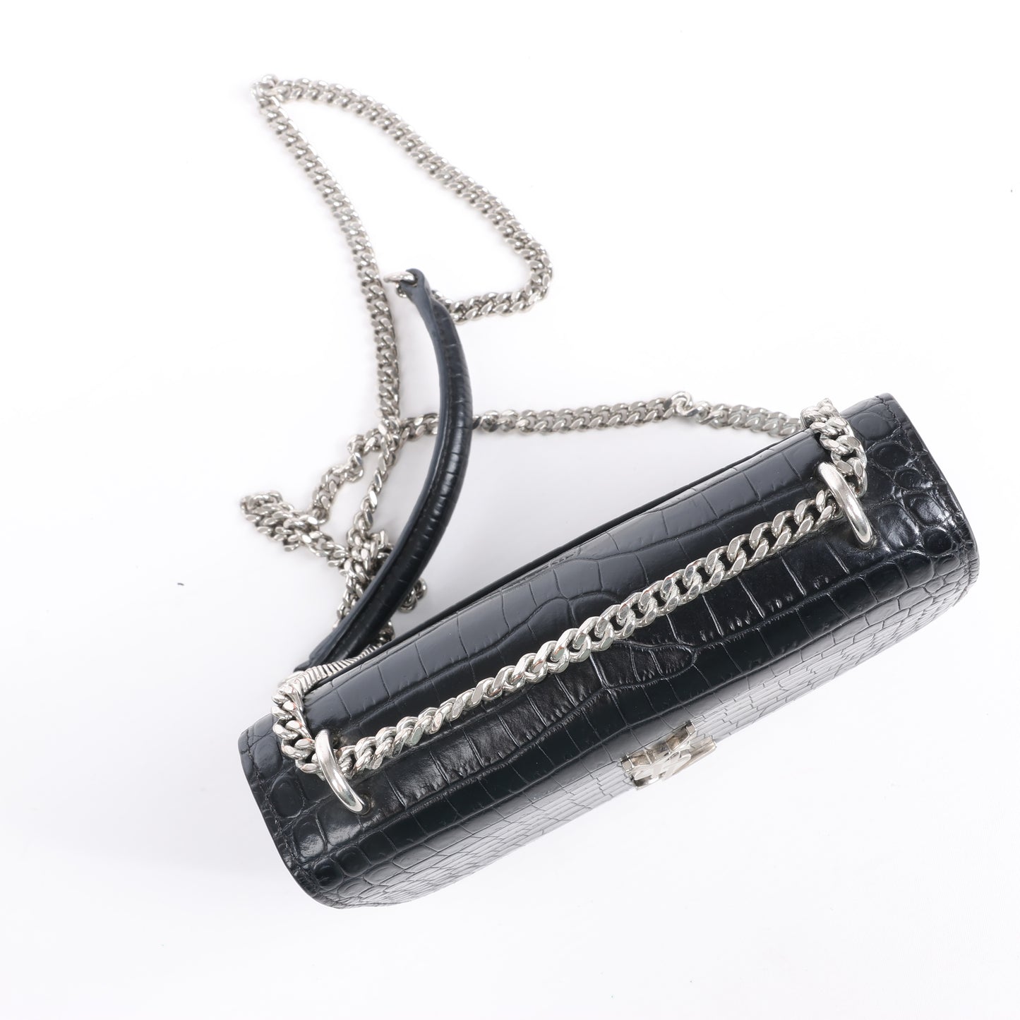 Saint Laurent Paris Sunset Mock Croc Shoulder Bag in Black