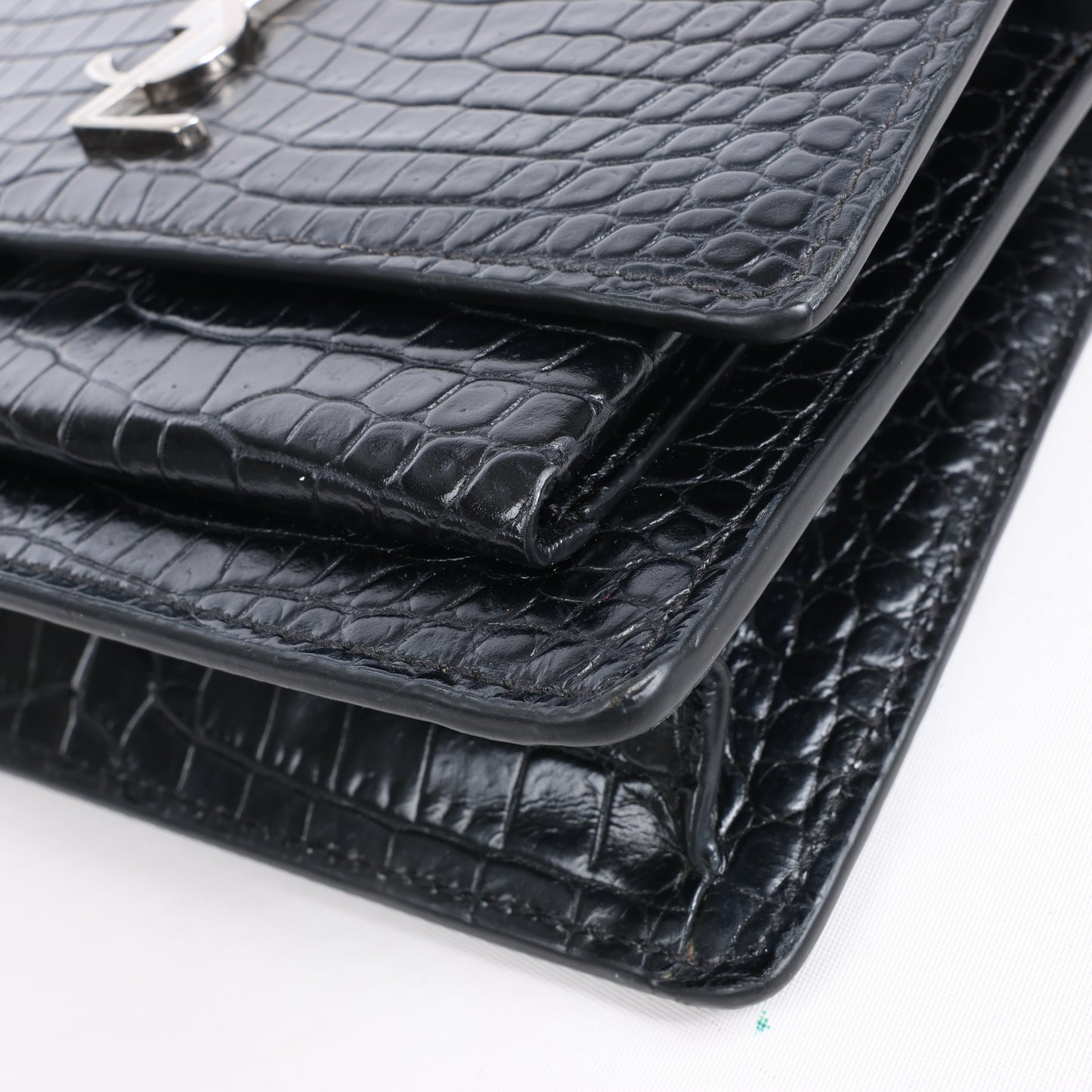 Saint Laurent Paris Sunset Mock Croc Shoulder Bag in Black
