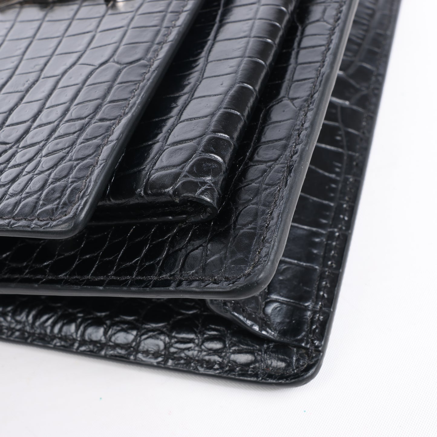 Saint Laurent Paris Sunset Mock Croc Shoulder Bag in Black