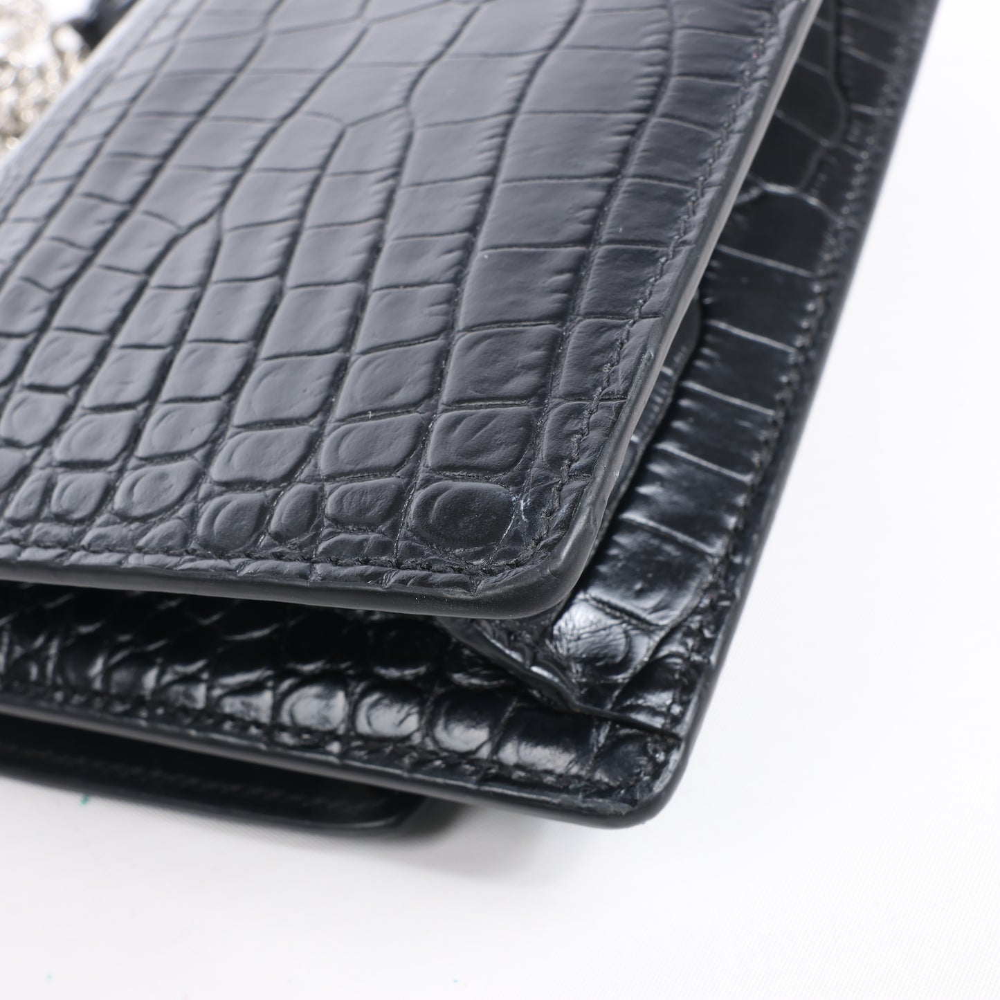 Saint Laurent Paris Sunset Mock Croc Shoulder Bag in Black