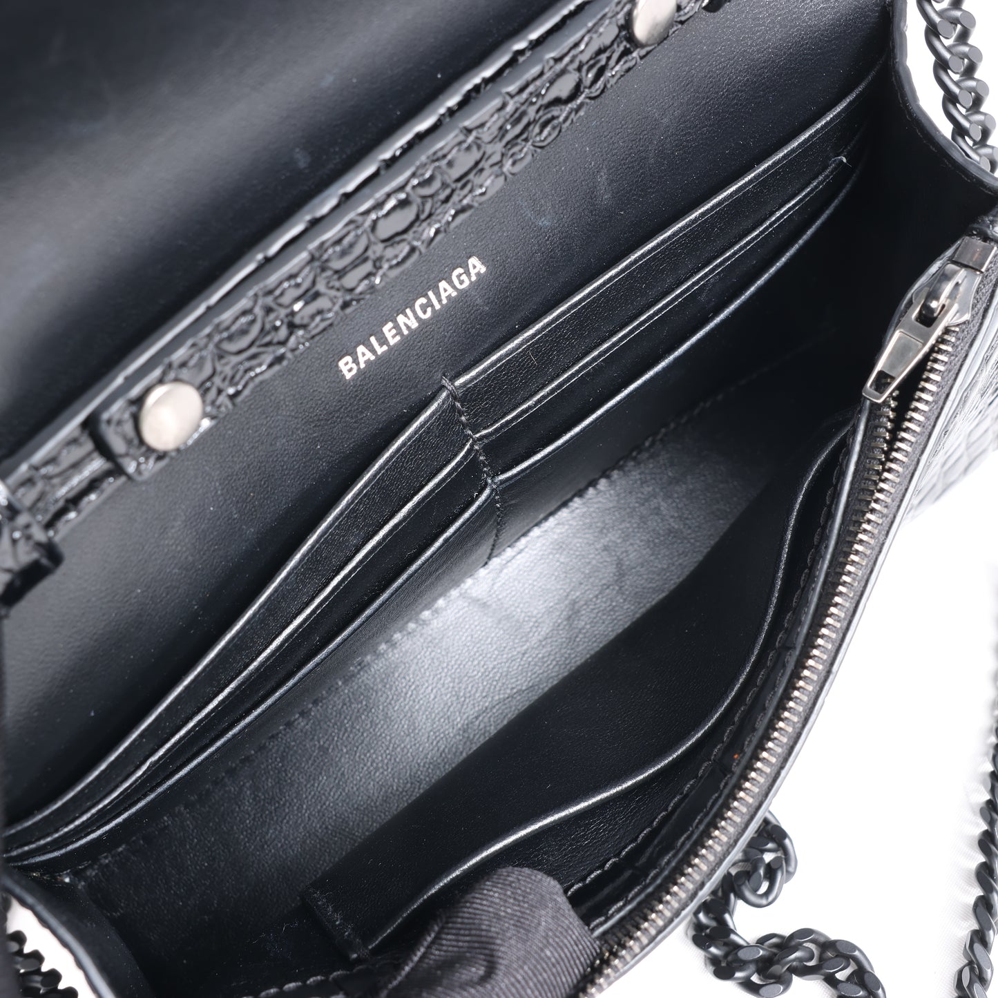 Balenciaga – Hourglass – Schultertasche in Kroko-Optik in Schwarz