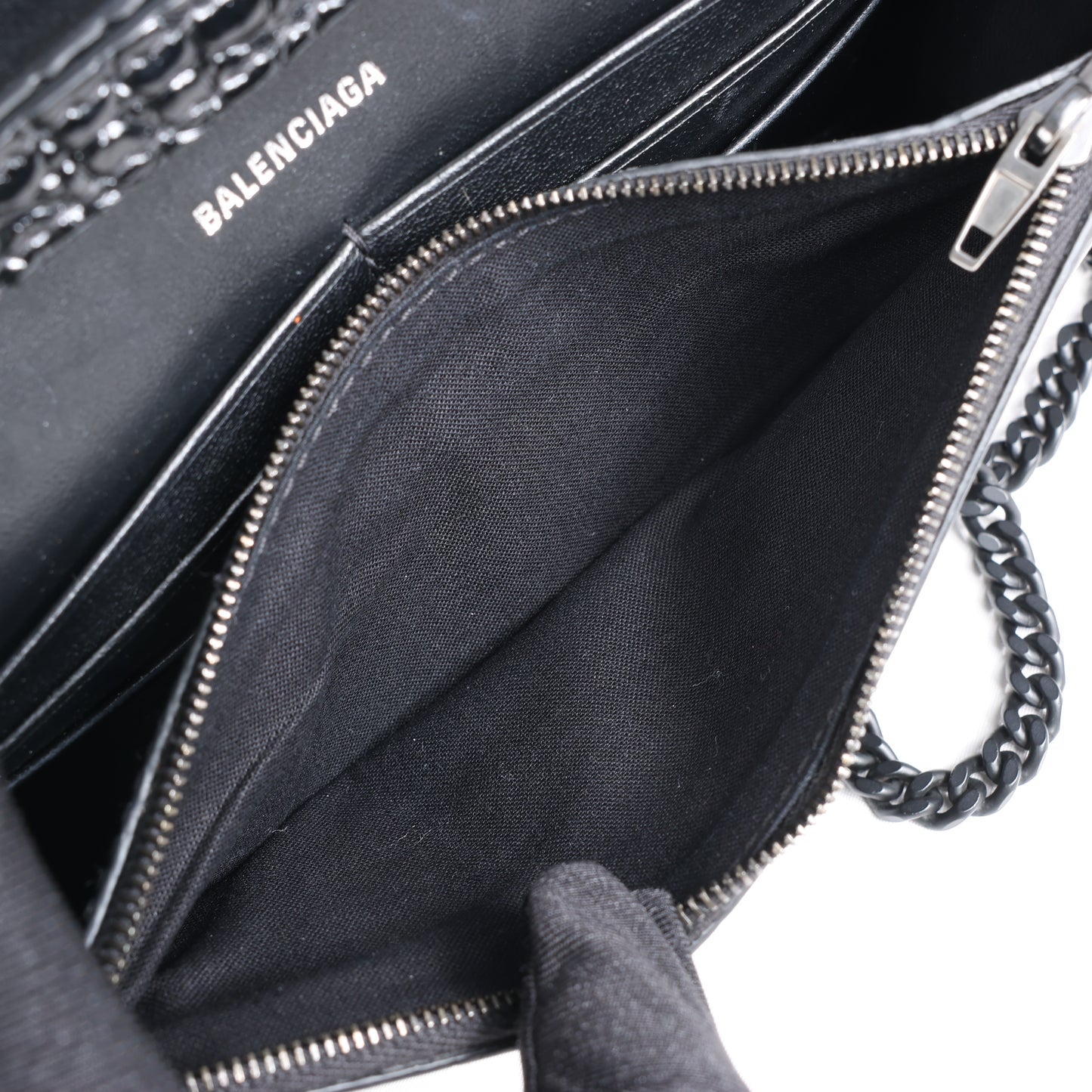 Balenciaga – Hourglass – Schultertasche in Kroko-Optik in Schwarz