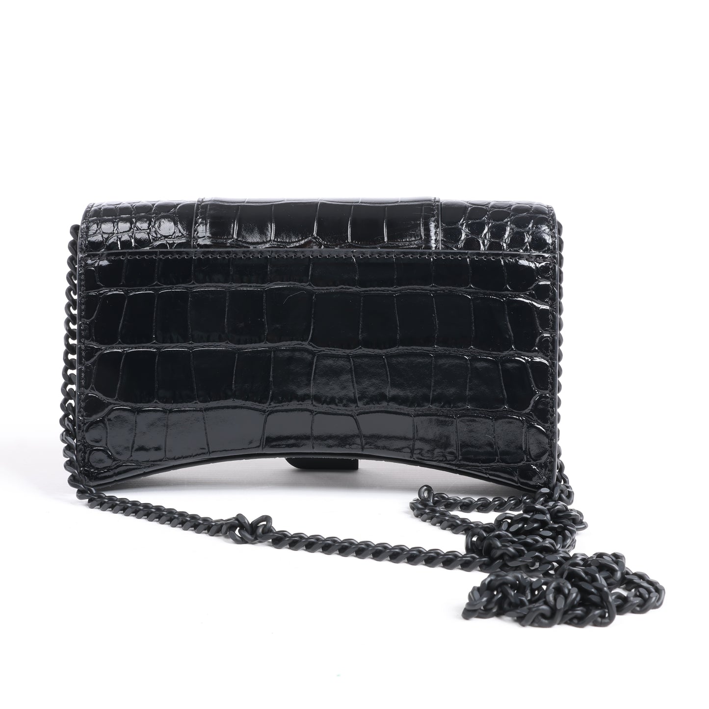 Balenciaga – Hourglass – Schultertasche in Kroko-Optik in Schwarz