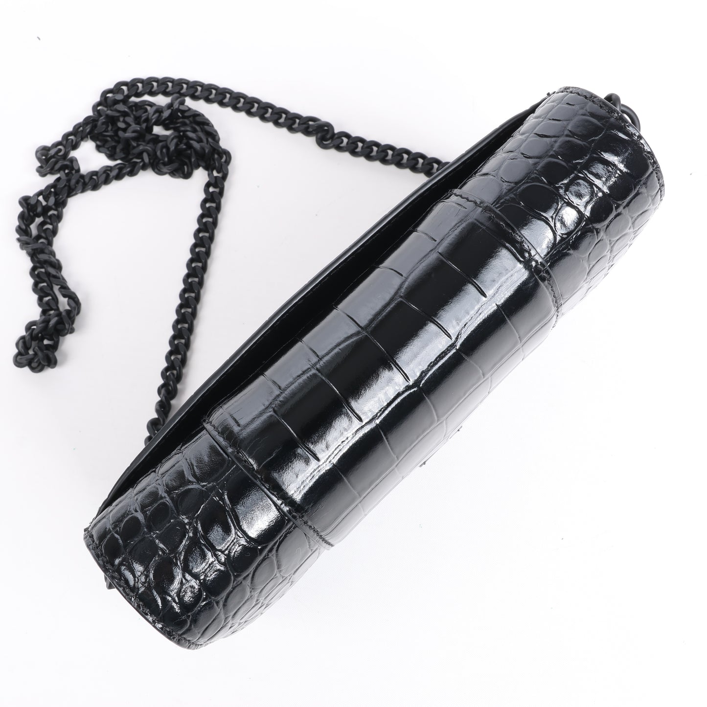 Balenciaga – Hourglass – Schultertasche in Kroko-Optik in Schwarz