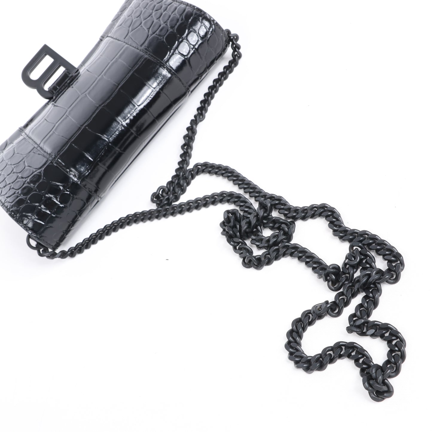 Balenciaga – Hourglass – Schultertasche in Kroko-Optik in Schwarz