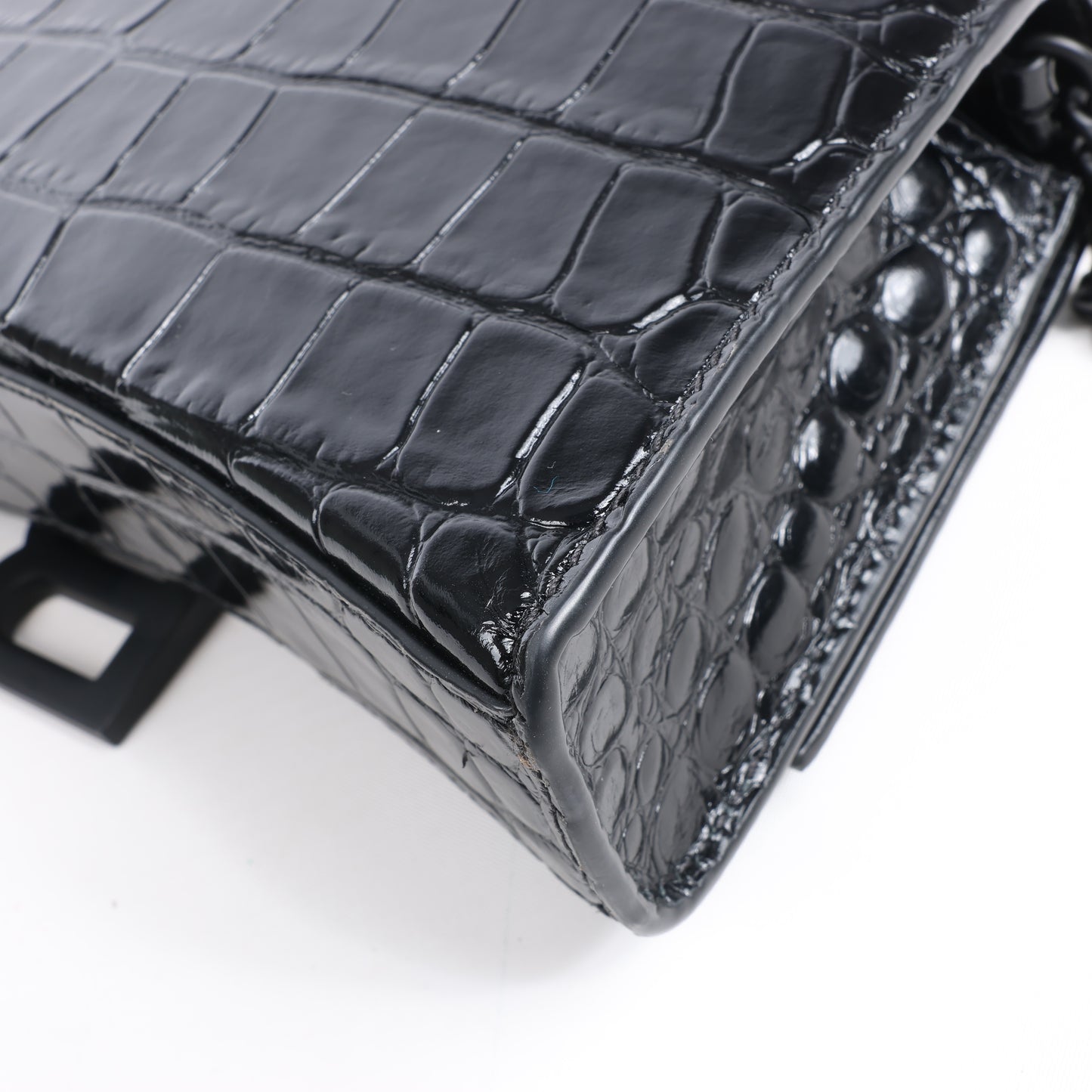 Balenciaga – Hourglass – Schultertasche in Kroko-Optik in Schwarz