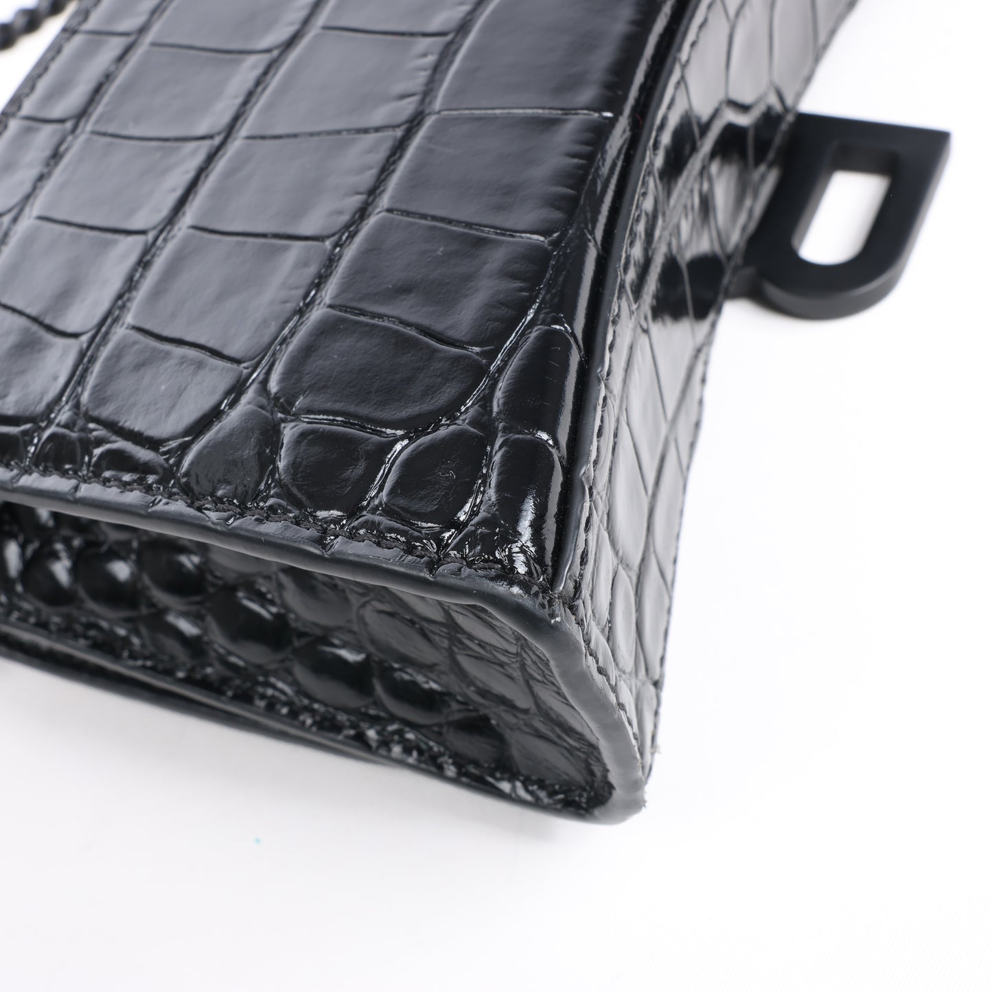 Balenciaga – Hourglass – Schultertasche in Kroko-Optik in Schwarz