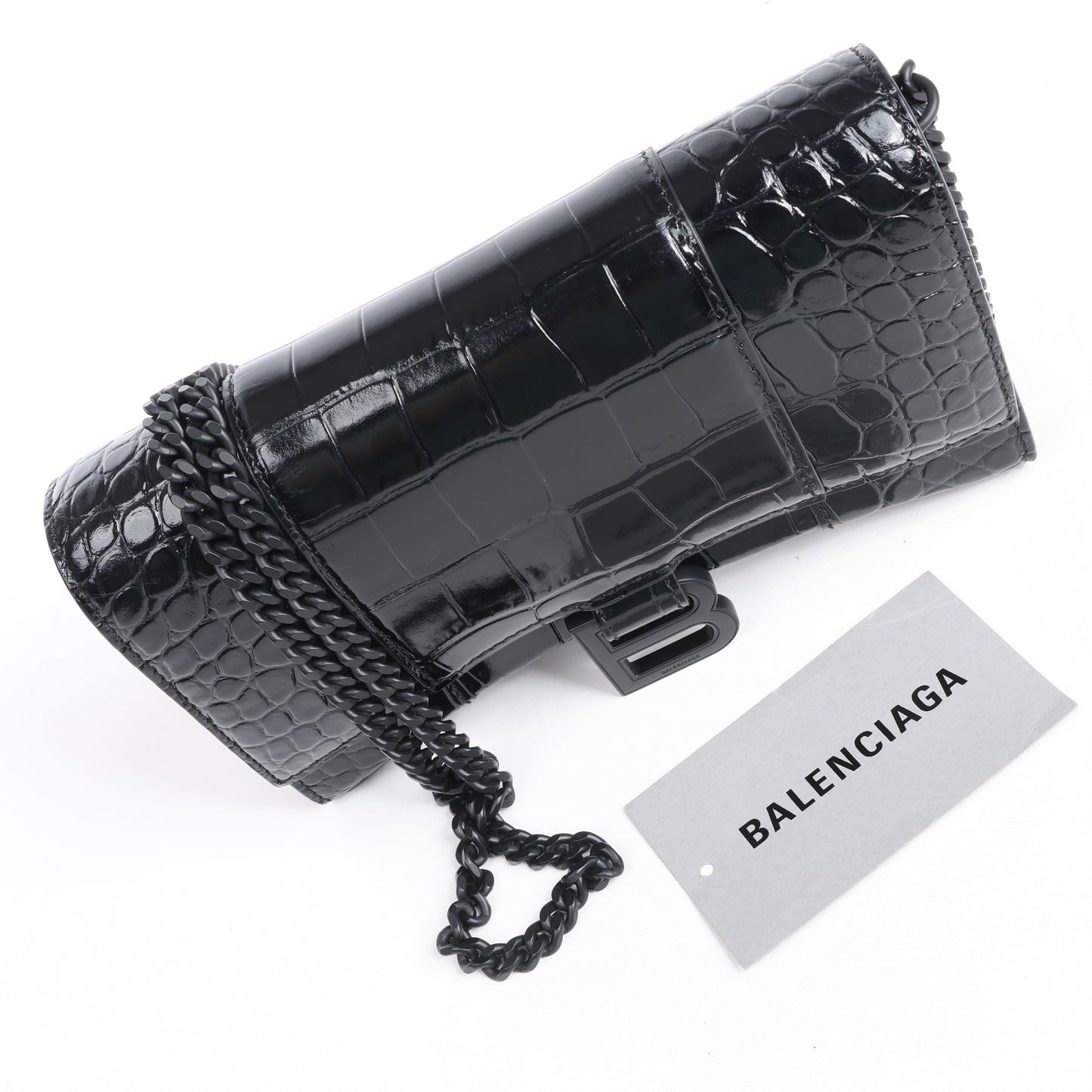Balenciaga – Hourglass – Schultertasche in Kroko-Optik in Schwarz