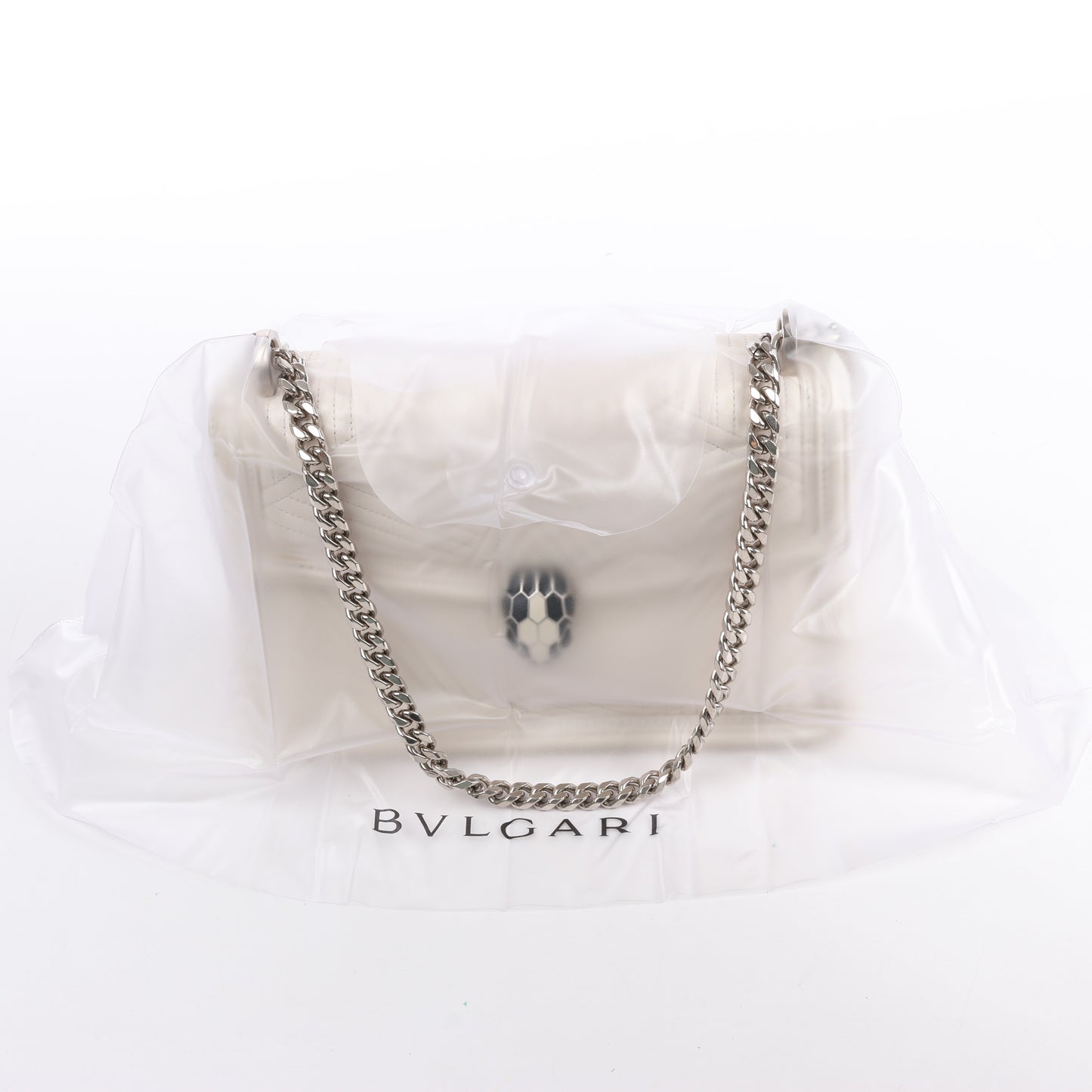 BVLGARI Serpenti Schultertasche aus Leder mit Kette in Weiß