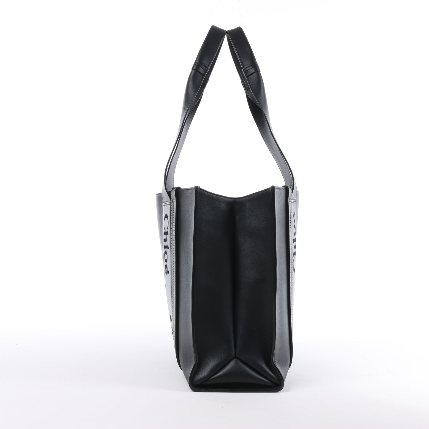 Chloe Woody Medium Leder-Einkaufstasche Schwarz