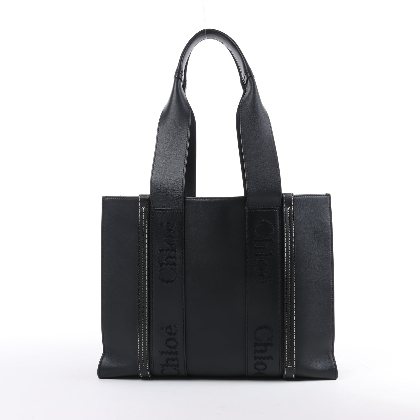 Chloe Woody Medium Leder-Einkaufstasche Schwarz