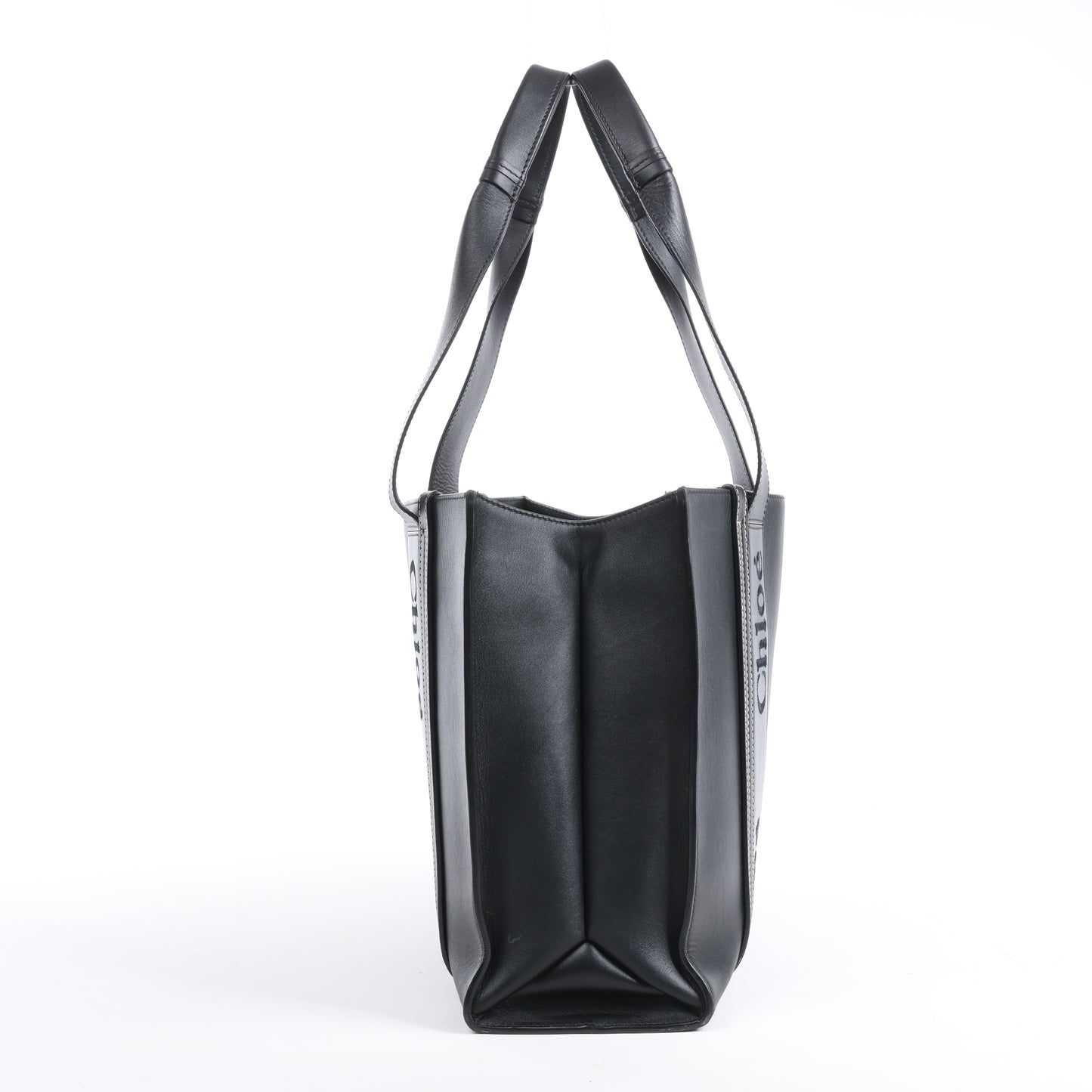 Chloe Woody Medium Leder-Einkaufstasche Schwarz