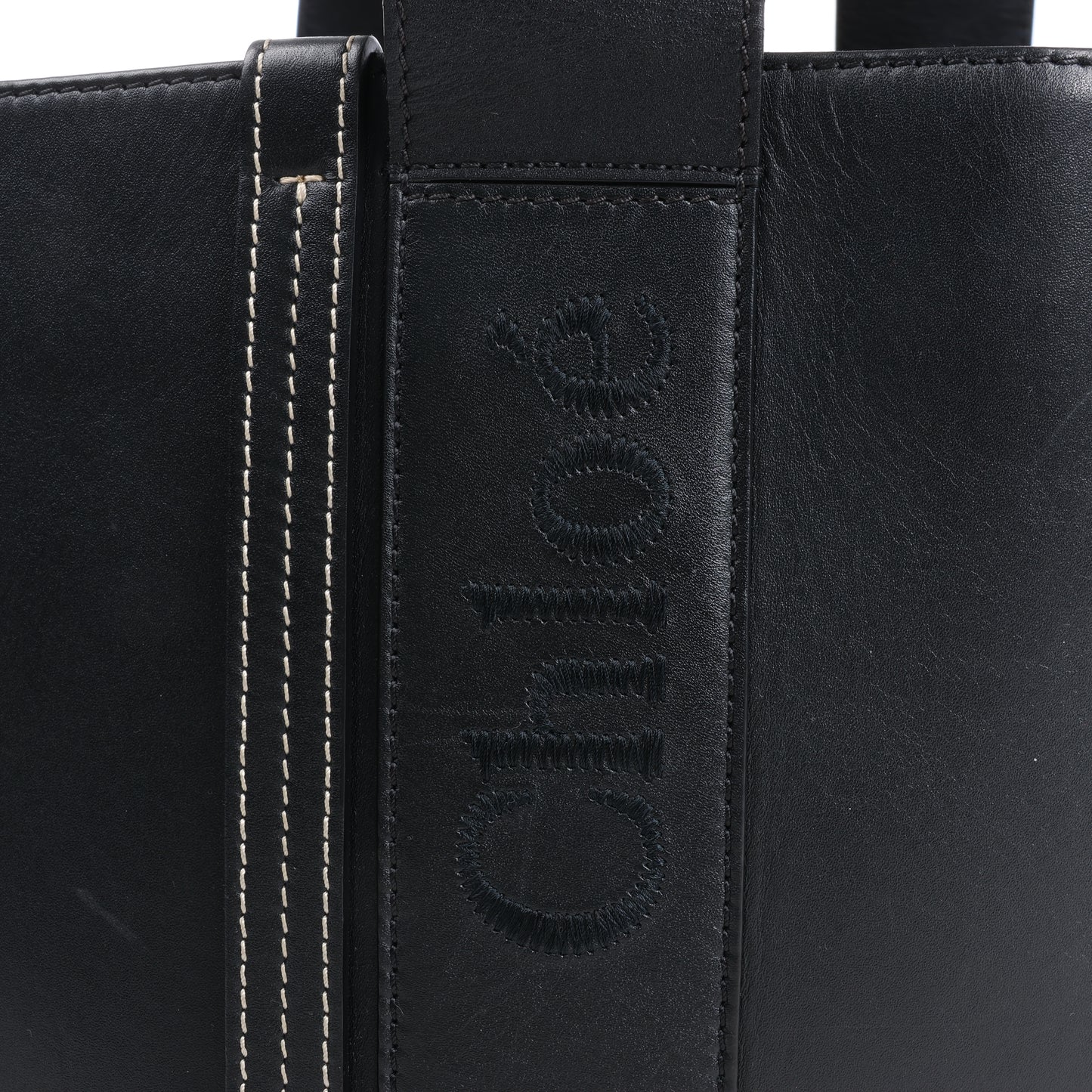 Chloe Woody Medium Leder-Einkaufstasche Schwarz