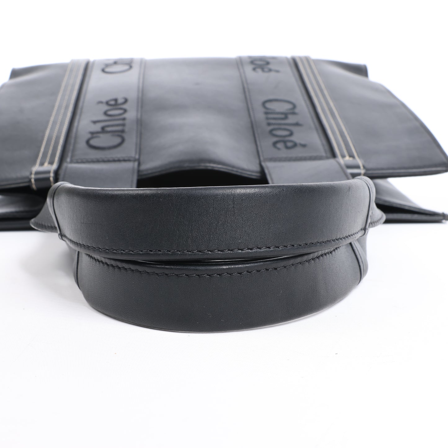 Chloe Woody Medium Leder-Einkaufstasche Schwarz