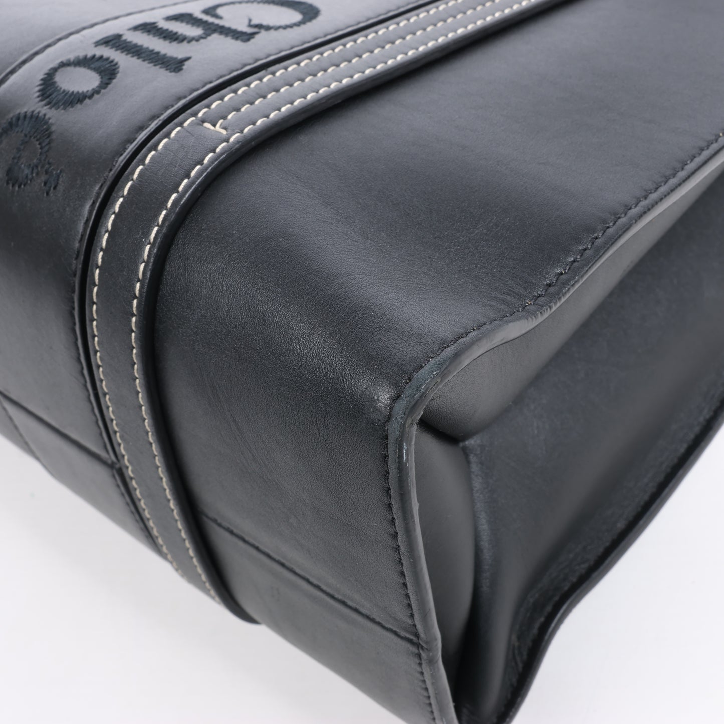Chloe Woody Medium Leder-Einkaufstasche Schwarz