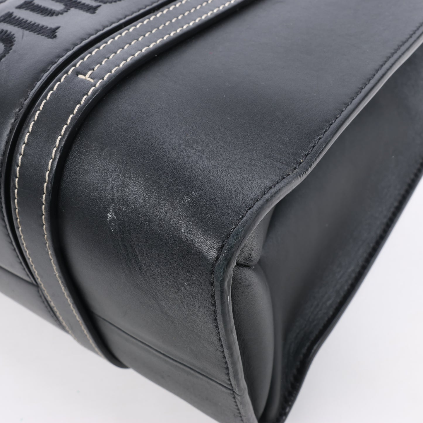 Chloe Woody Medium Leder-Einkaufstasche Schwarz