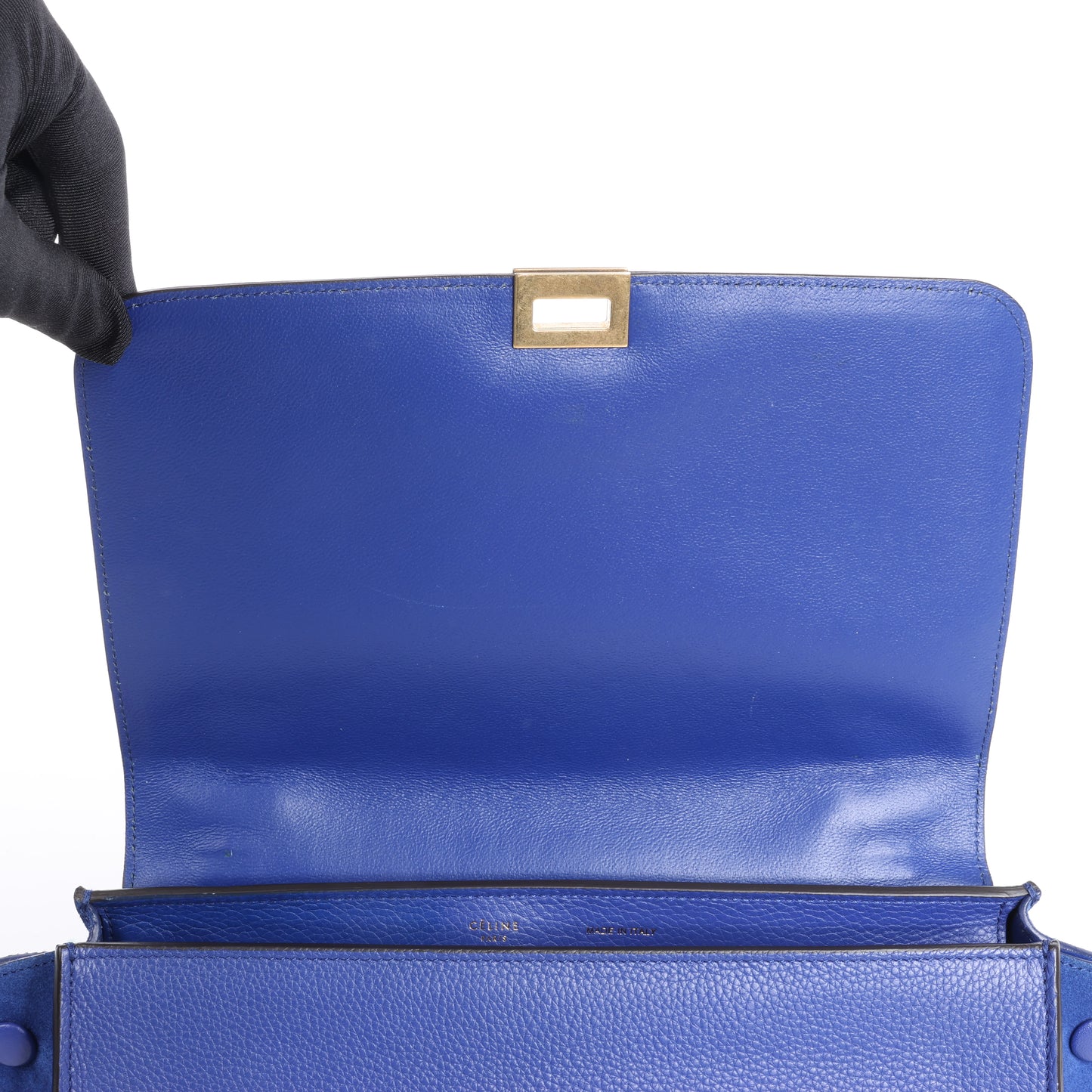 CELINE Trapezleder x Wildleder 2Way Handtasche in Blau