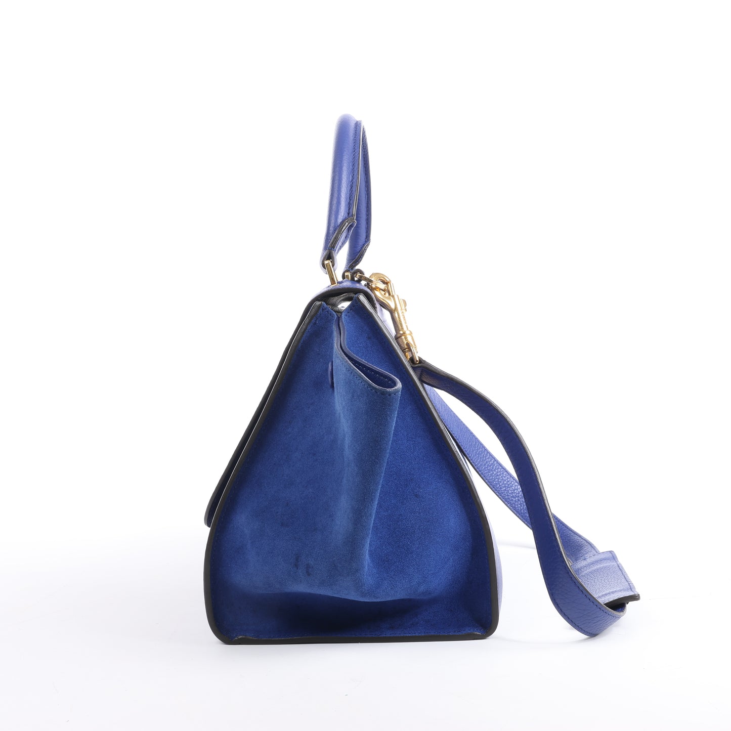 CELINE Trapezleder x Wildleder 2Way Handtasche in Blau